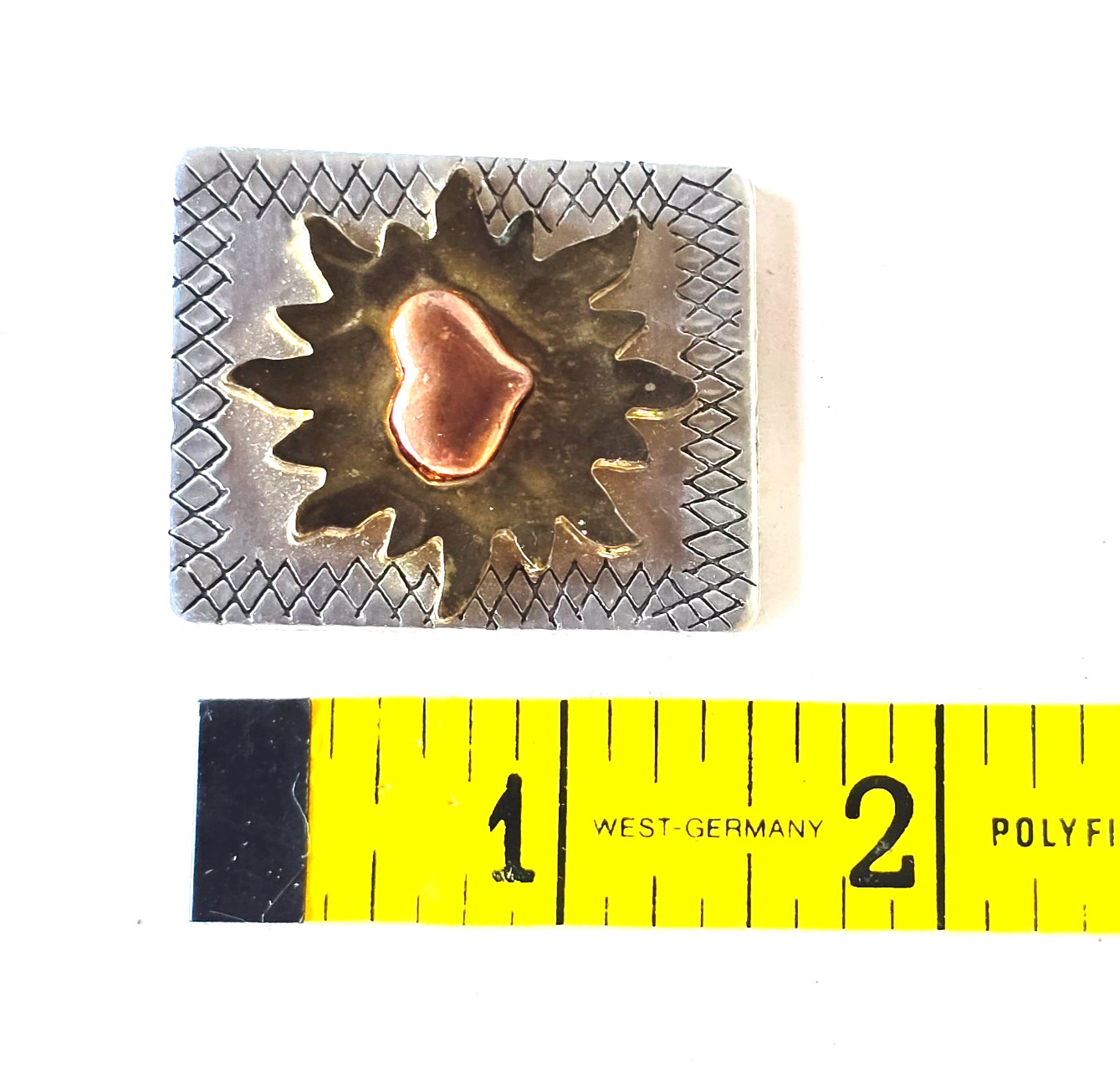 Vintage Handcrafted Sunburst Heart Brooch Mixed Metal Safety Bar Clasp