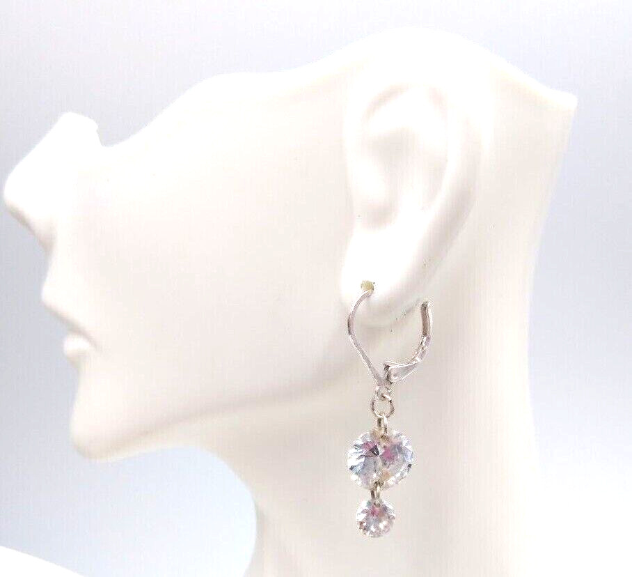 Set of 3~~ Silver Tone 1.25″ Rhinestone Chain Dangle Leverback Pierced Earrings