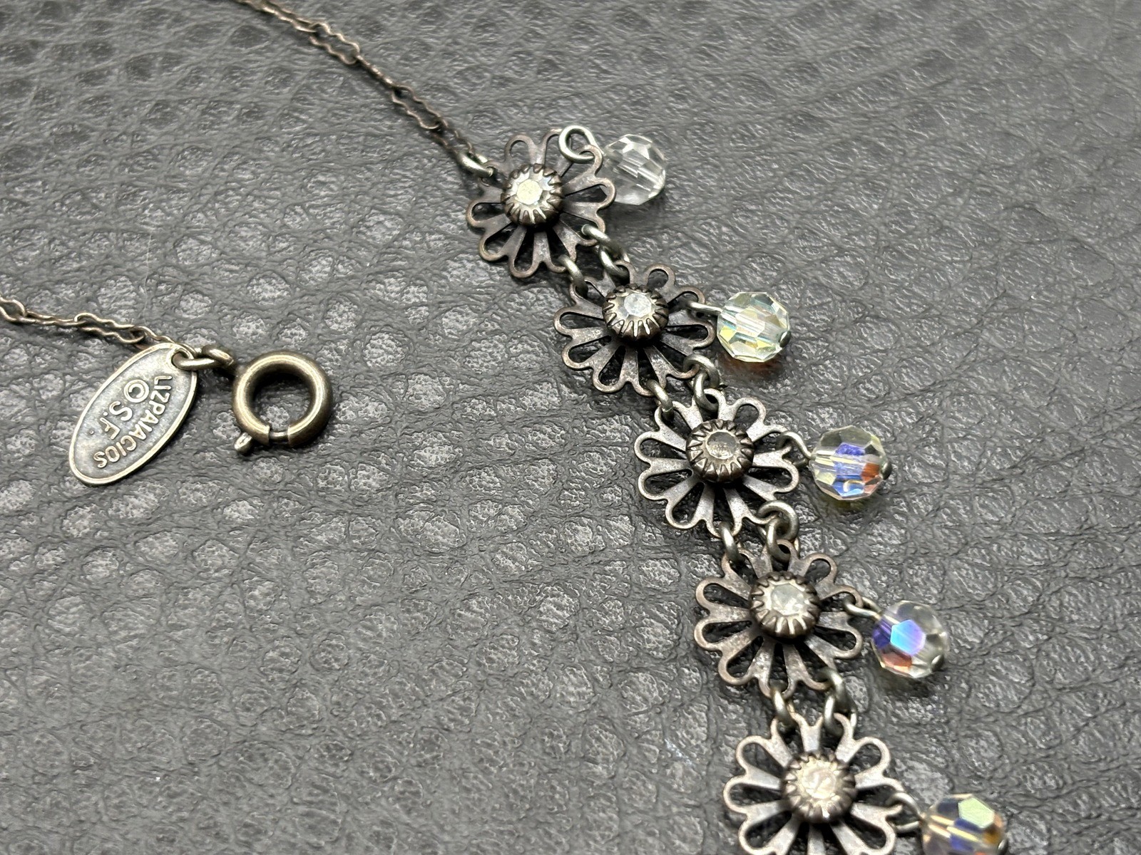 Liz Palacios Flower Bib Necklace Festoon Aurora Crystal Beads Vintage Style