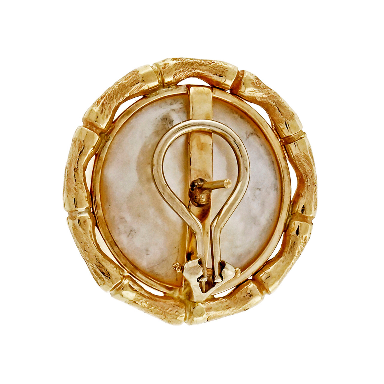 Vintage 1950 – 1960 Bamboo 14k Yellow Gold 20mm Clip Post Mobe Pearl Earrings