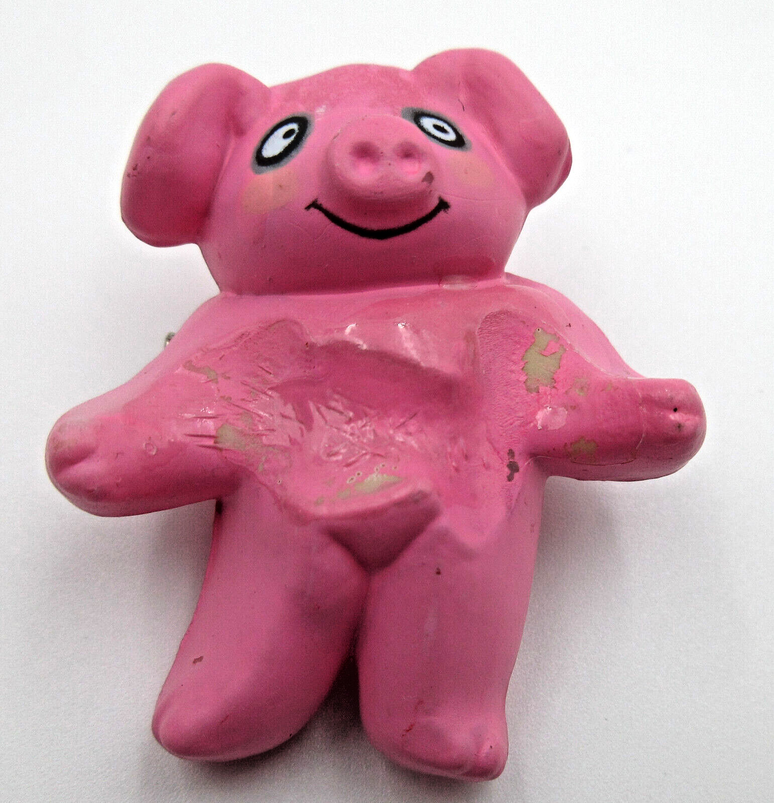 VTG SIGNED FUN WORLD 1984 pink PIG CRAFT Brooch silver tone pin A LOT OF WEAR