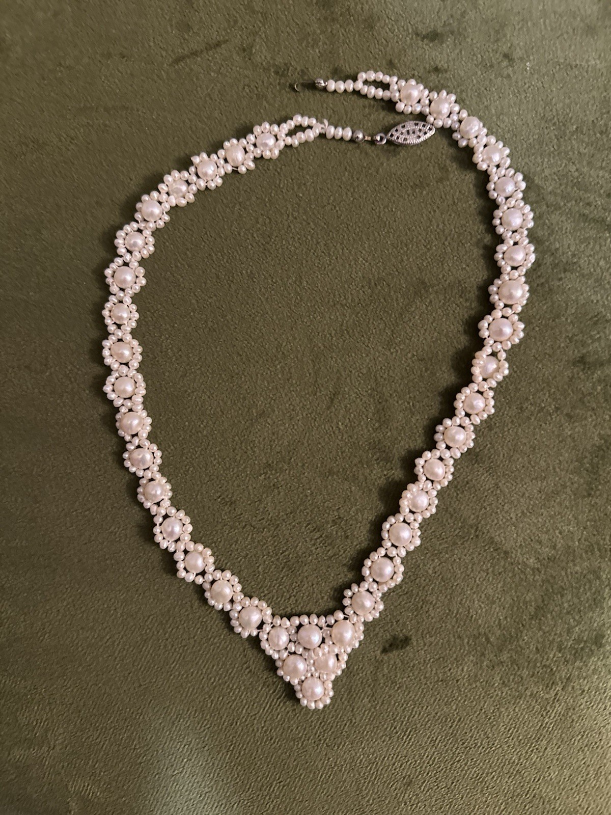 Vintage Handmade Pearl Beaded Statement Necklace – Elegant Bridal Jewelry