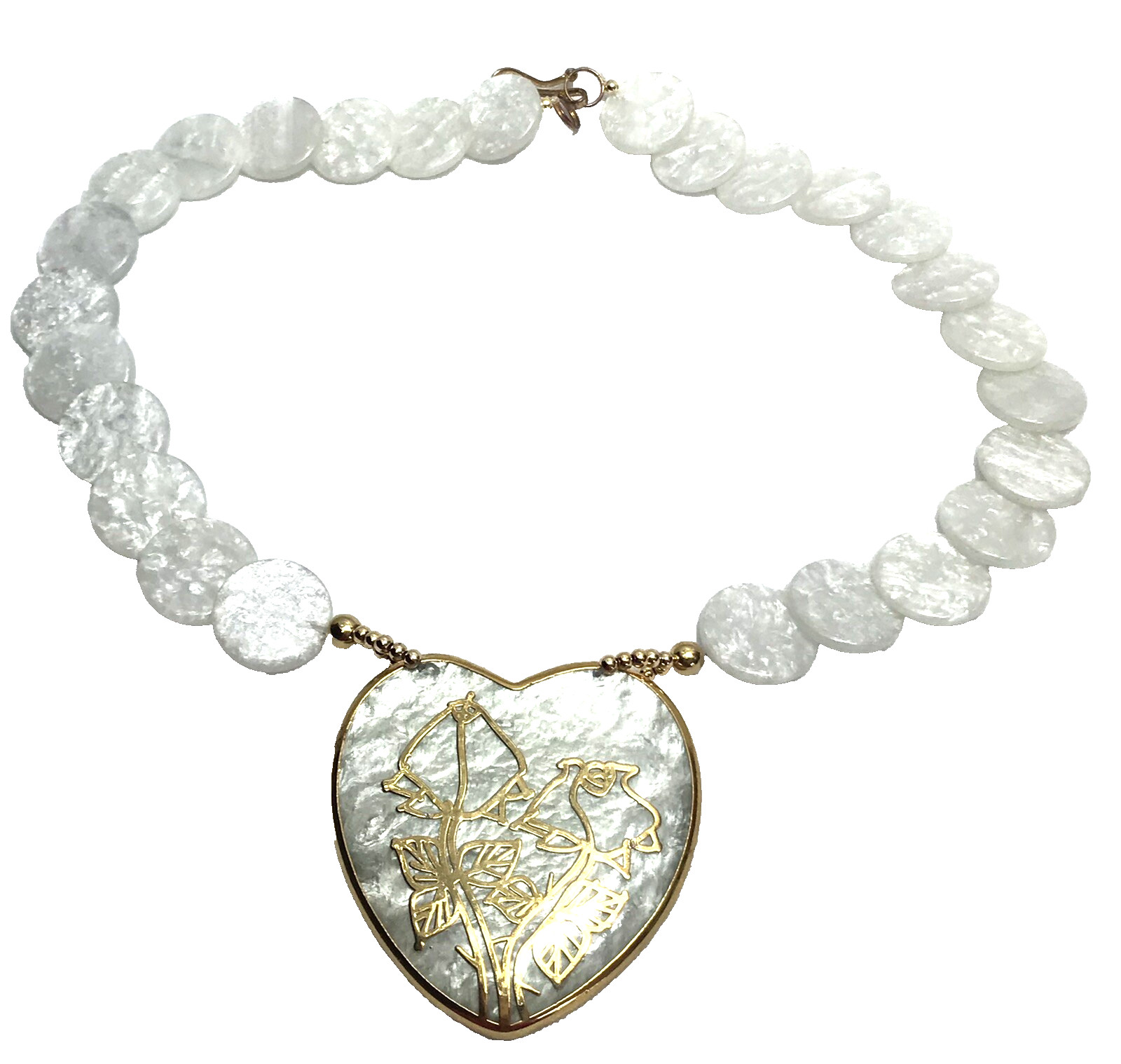 New Vintage White Lucite Statement Necklace Gold Tone Roses Made in Taiwan ROC