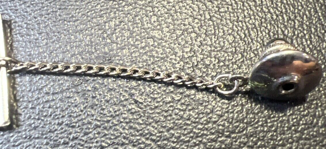 Vintage Foster 5mm Round Black Onyx Oval Silver Tone Tie Tack Pin with Chain