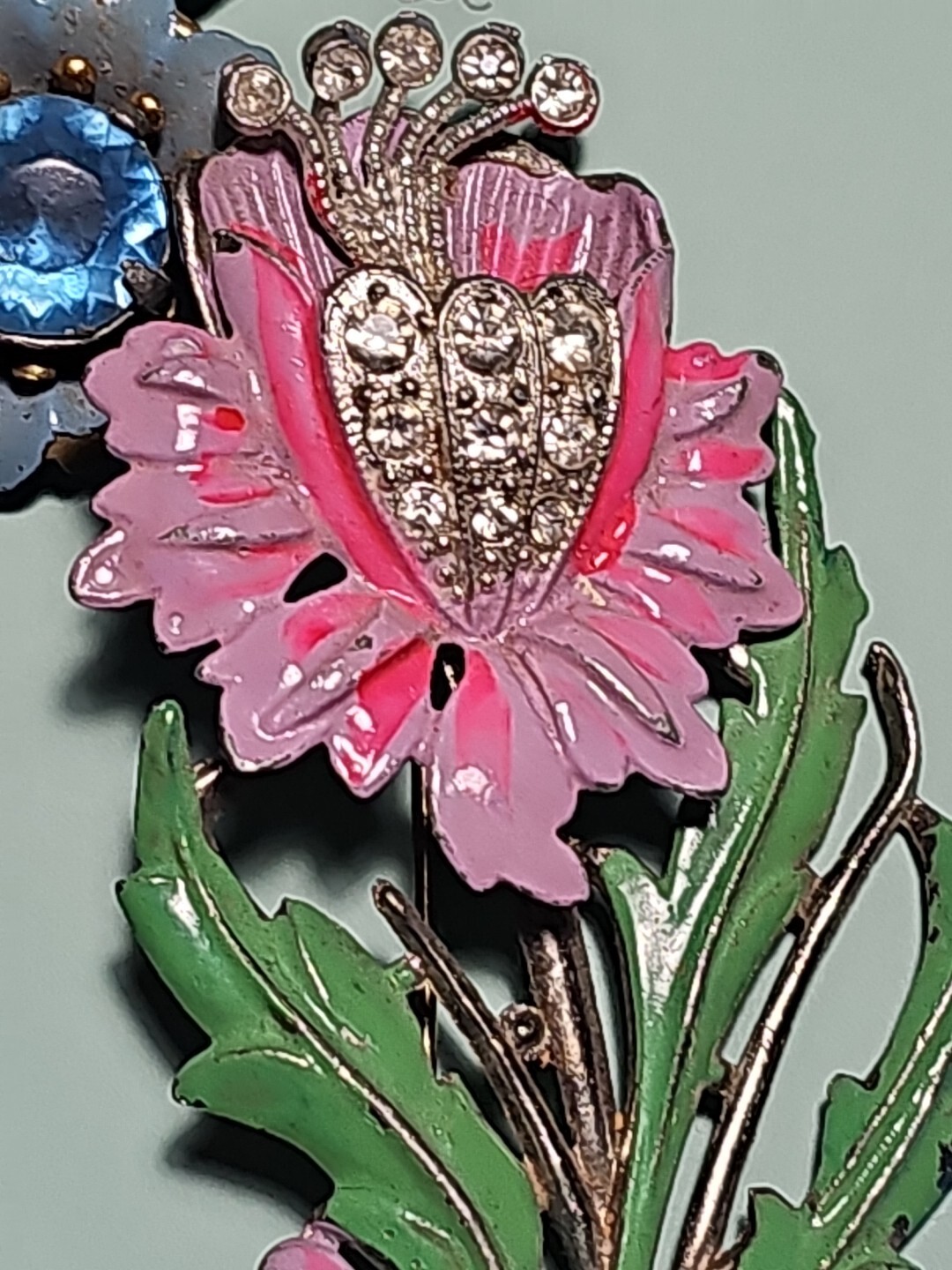 Vintage Floral 1930s Pot Metal Brooch Enamel New England Glassworks