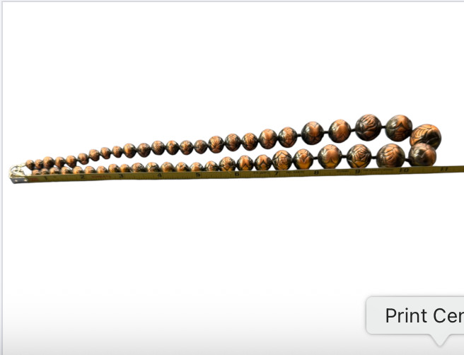 Vintage Brass Carved Bead Necklace Chunky Boho Statement Copper Tone 22″