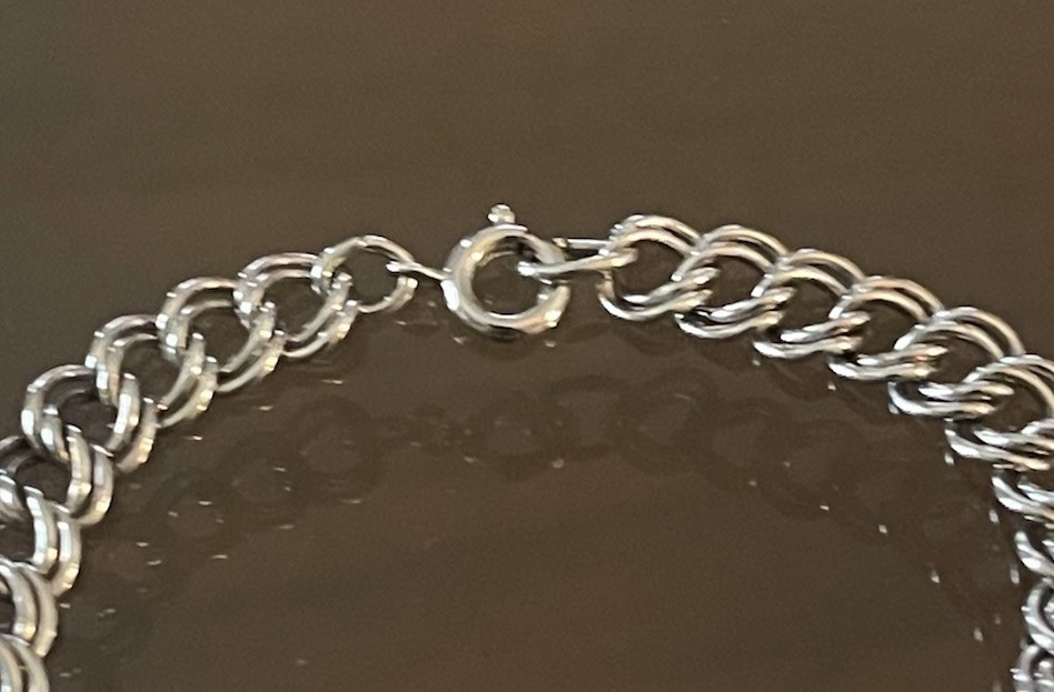 Vintage Sterling Silver 925 Double Link Chain Starter Charm Bracelet 7″ – 10.6g