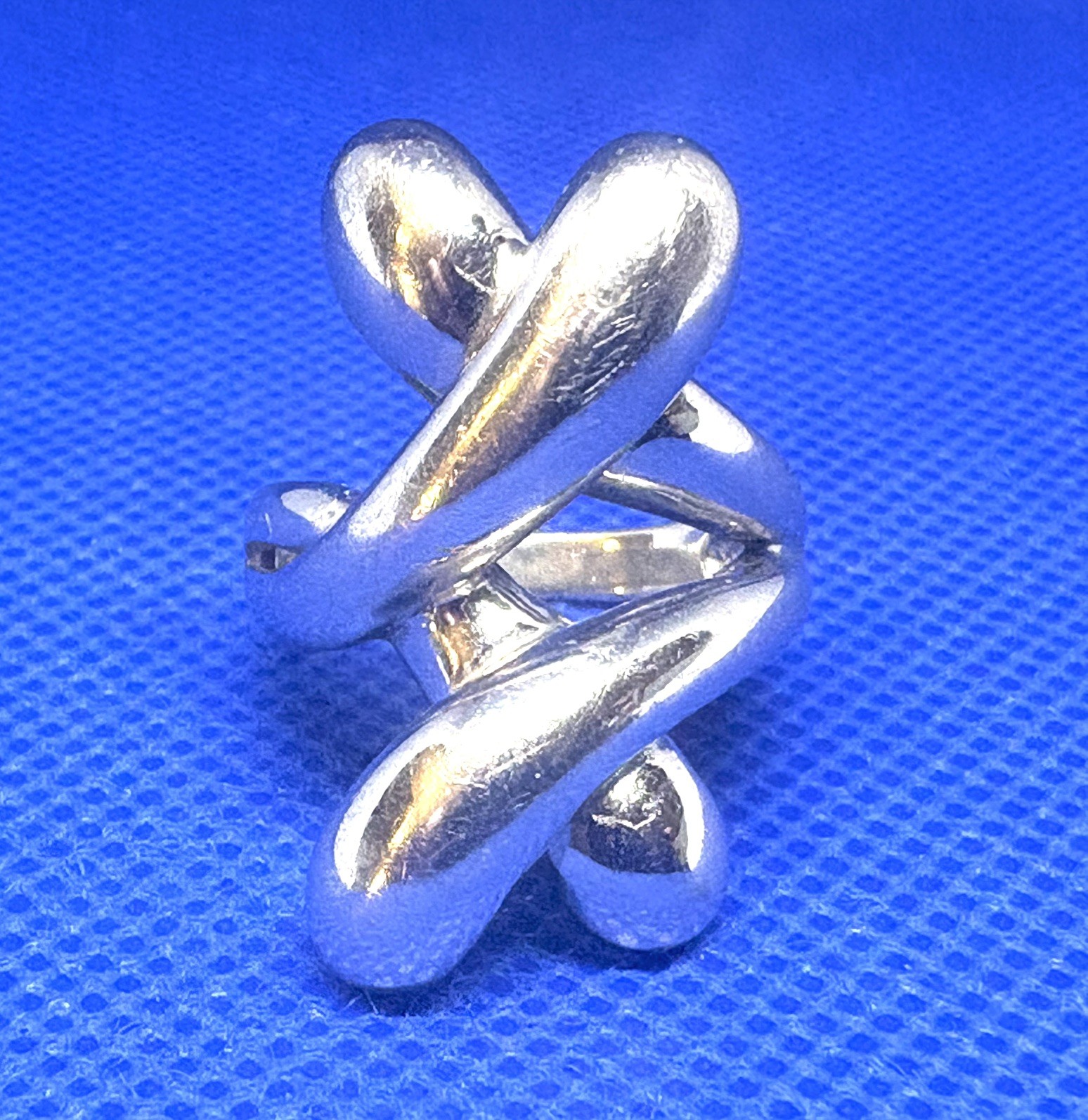 X05 Sculpture Double Criss Cross Modernist 925 Sterling Silver Ring 8g Size 8.5