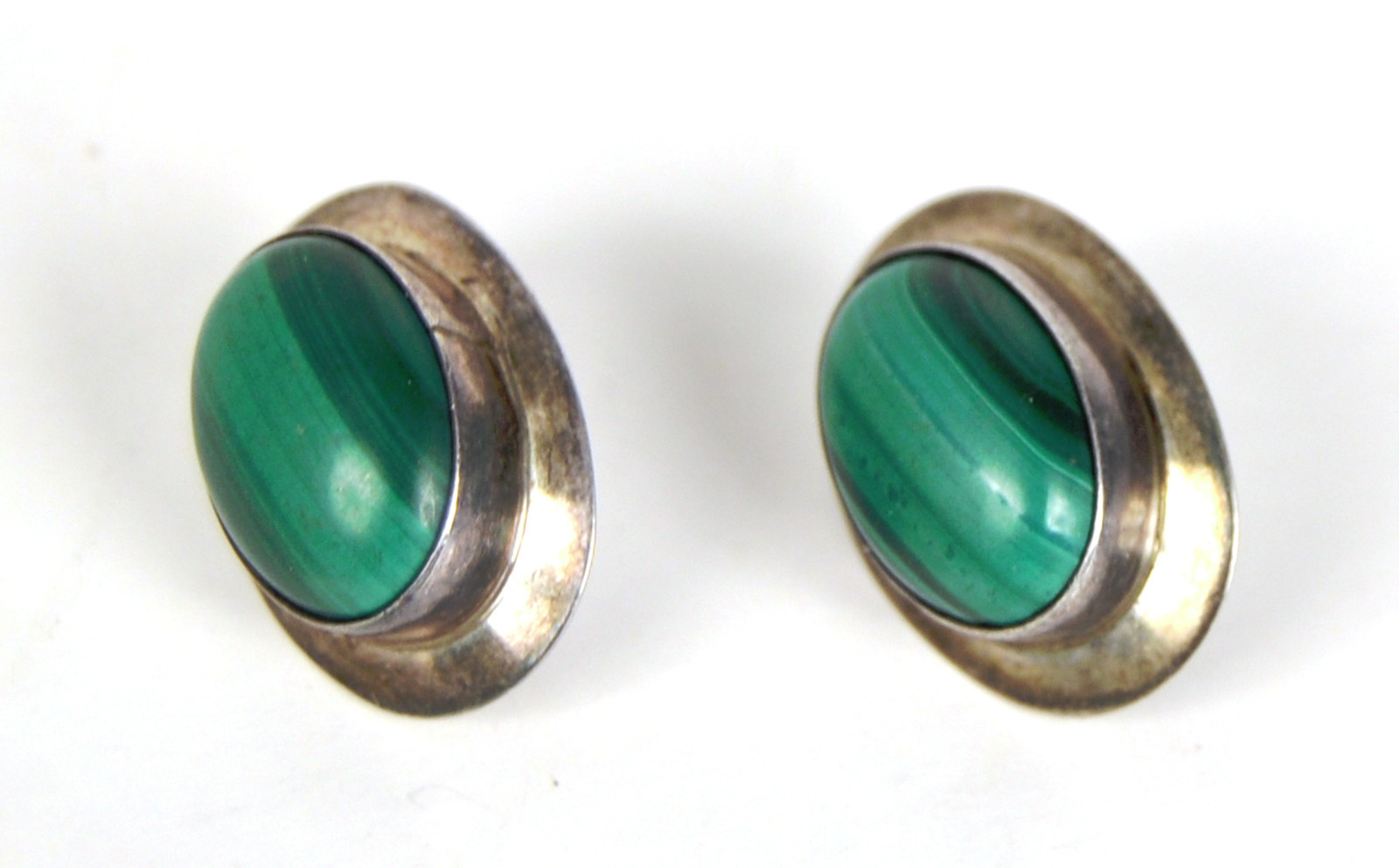 Sterling Slver Malachite Greenpost Earrings Pierced Large Stud