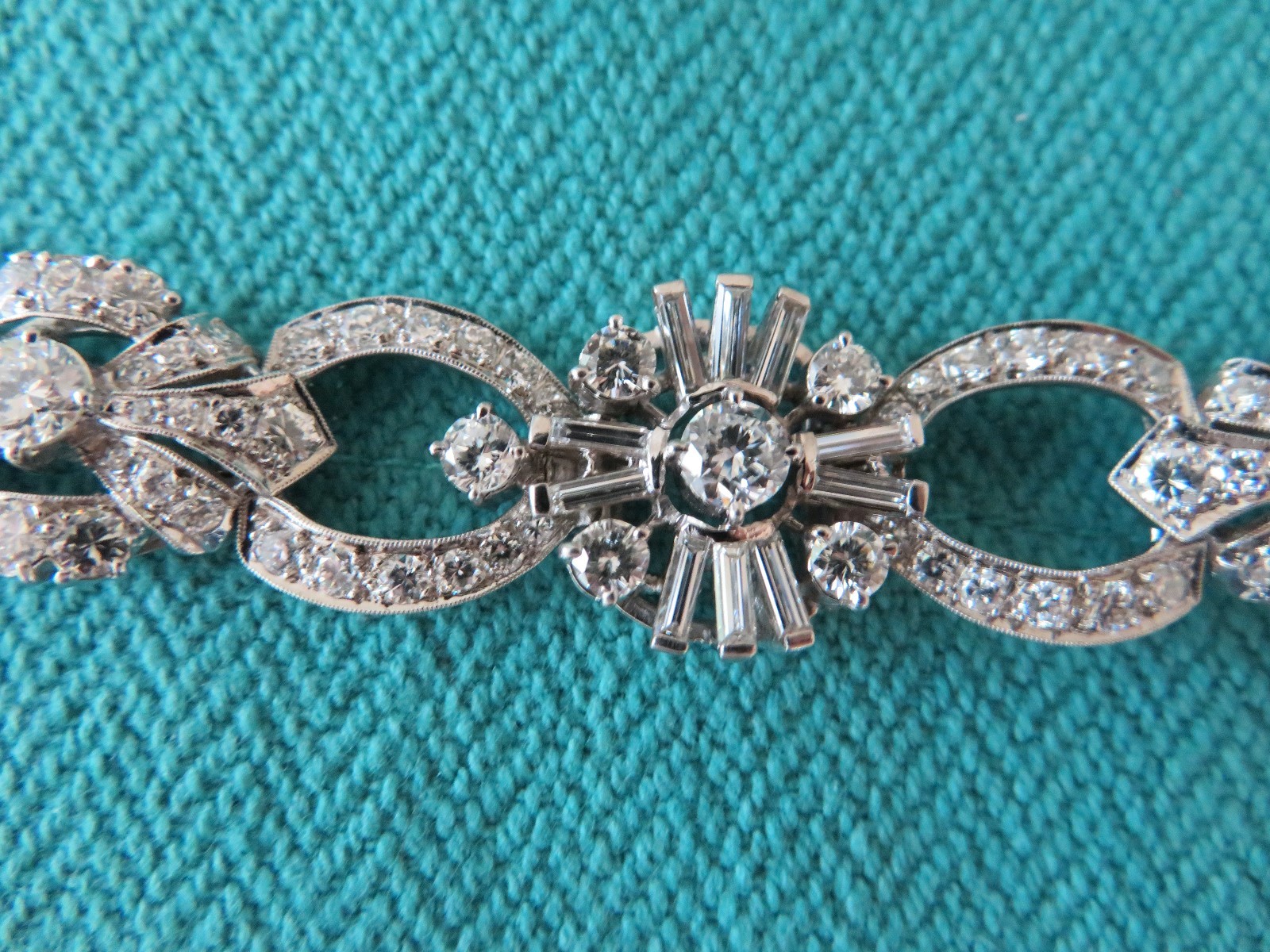 ART DECO PLATINUM 14.00 CT VVS2-VS1 F DIAMOND BRACELET 7″ 17 MM WIDE AMAZING