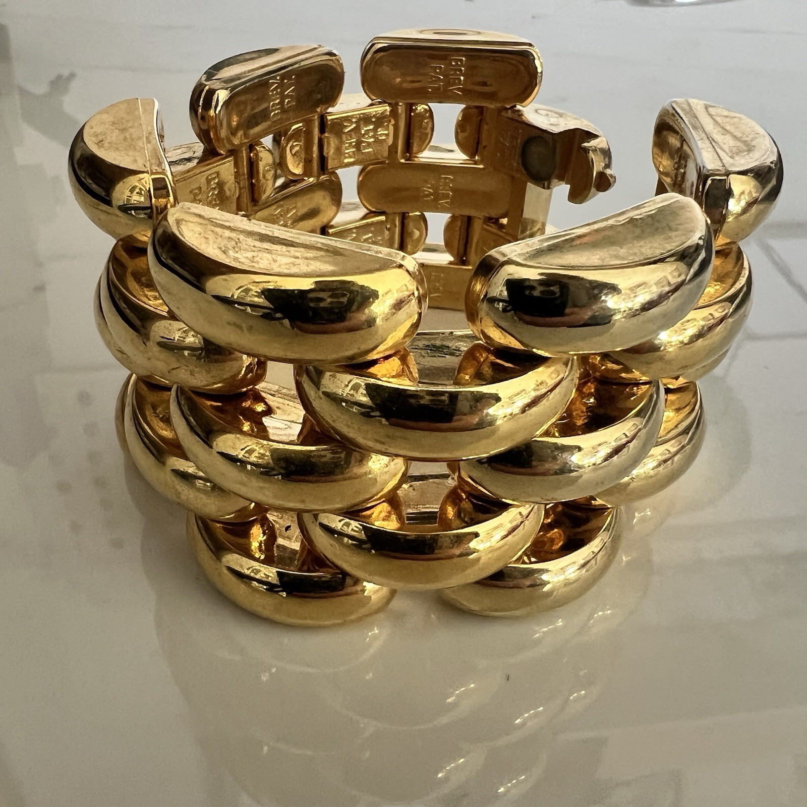 Vtg Italian Bracelet Brev. Pat. gold Plate 1960s Mid Century 8″ (CLASP DAMAGED)
