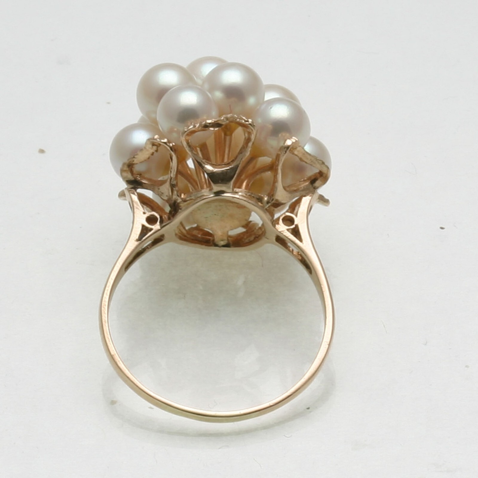 Vintage 14k yellow gold white pink Pearl Cocktail Ring Vintage large right hand