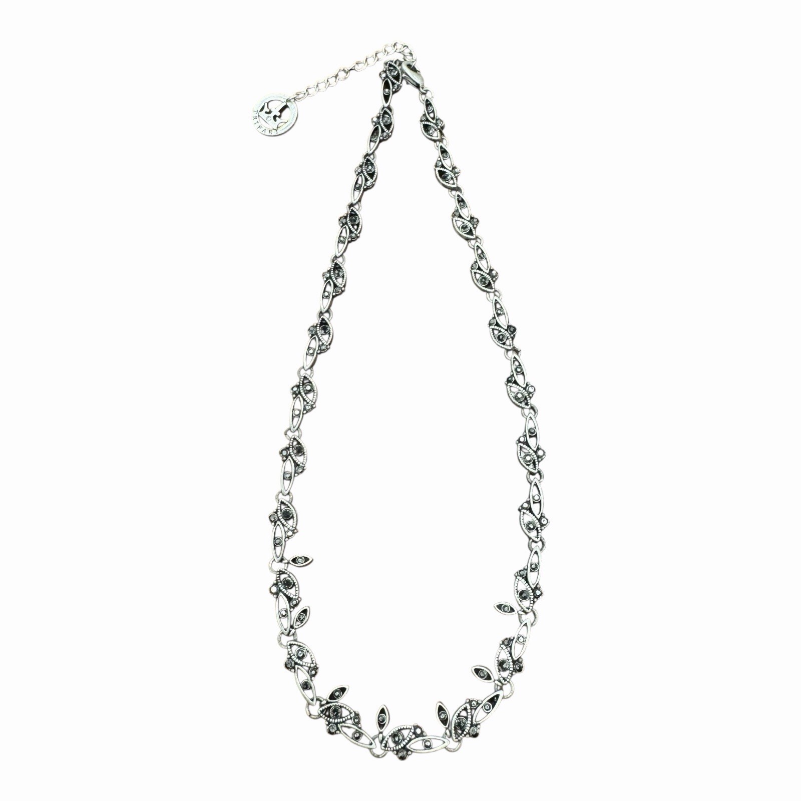 Crown Trifari Necklace Silver Tone With Marcasite 15.5 in – 17.5 in Adjustable