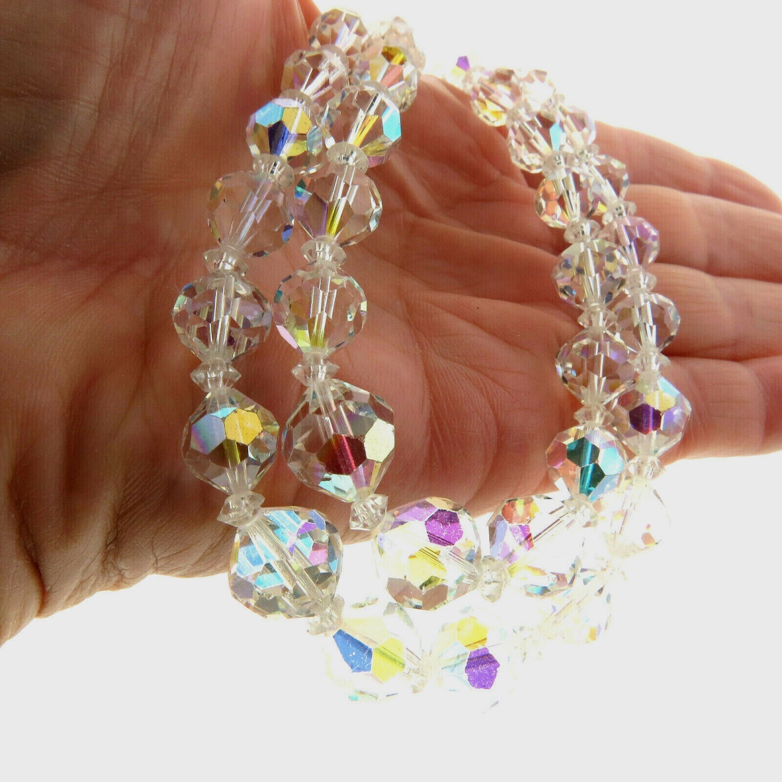 Vintage Clear Crystal Bead Necklace Double Strand 6-12mm 14*16.5 in