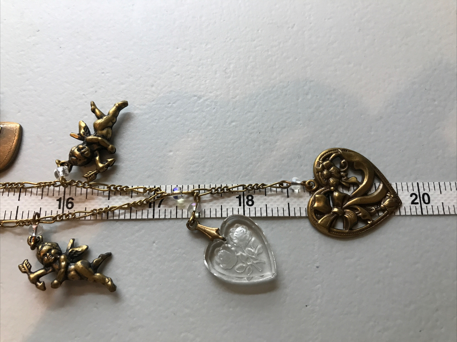 Vintage Glass Works Studio Brass & Glass Charms in Clear Colors Necklace 6