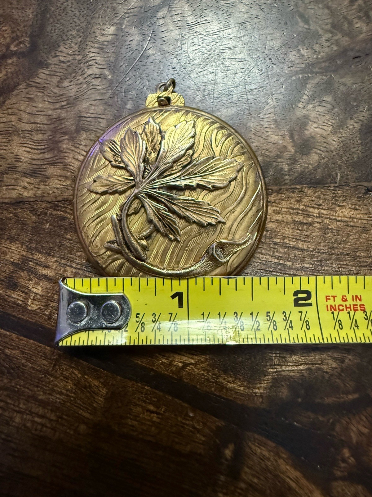 Beautiful Large Antique Art Nouveau Photo Locket with Leaves, may be Gold Filled