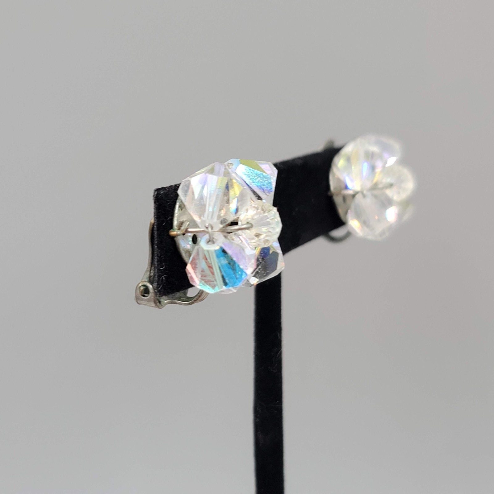 Vintage AB Bicone Cluster Bead Clip on Earrings Studs 3/4″