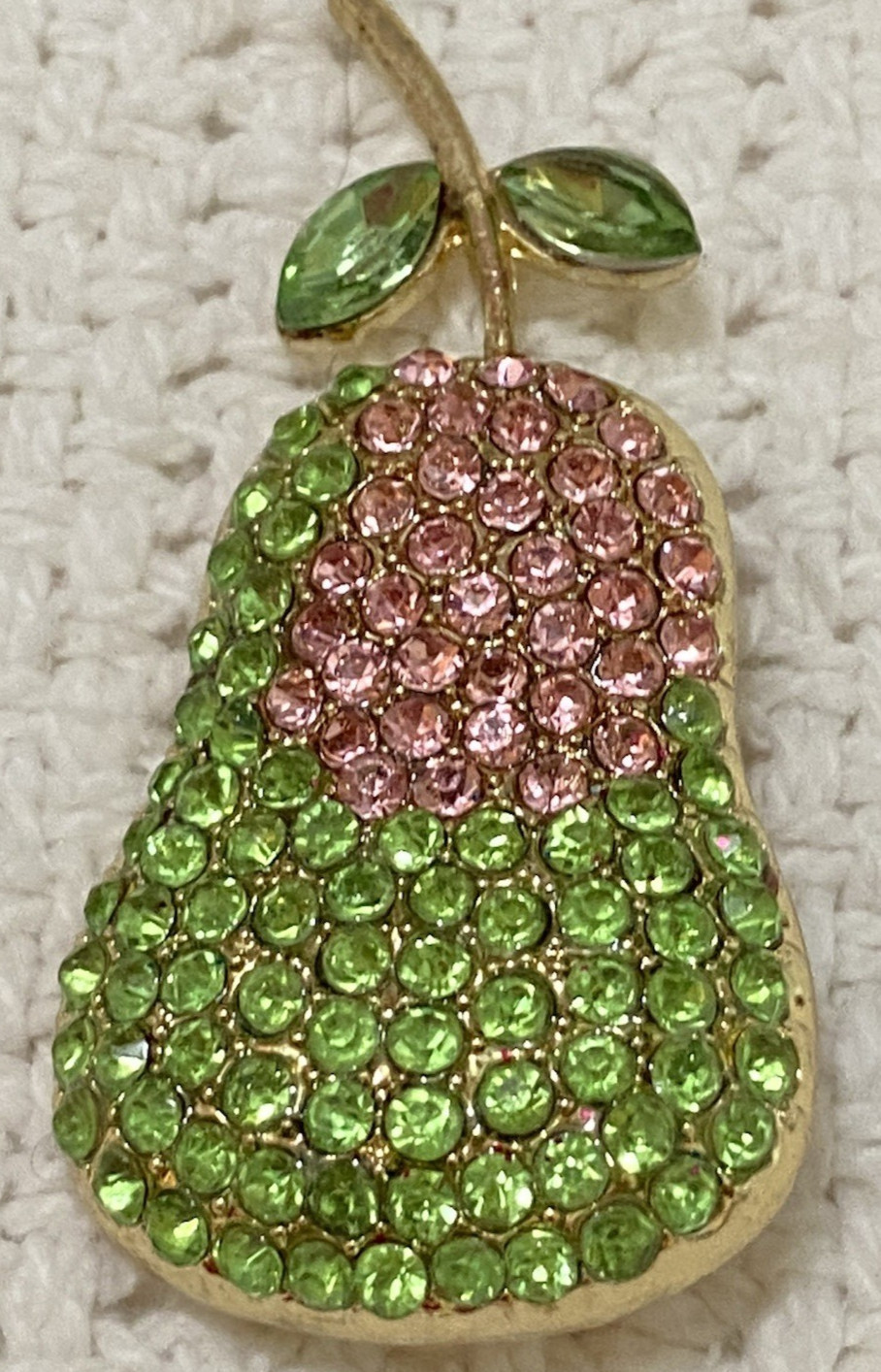 Vintage Pear Shape Pink And Green Rhinestone Gold Tone Brooch