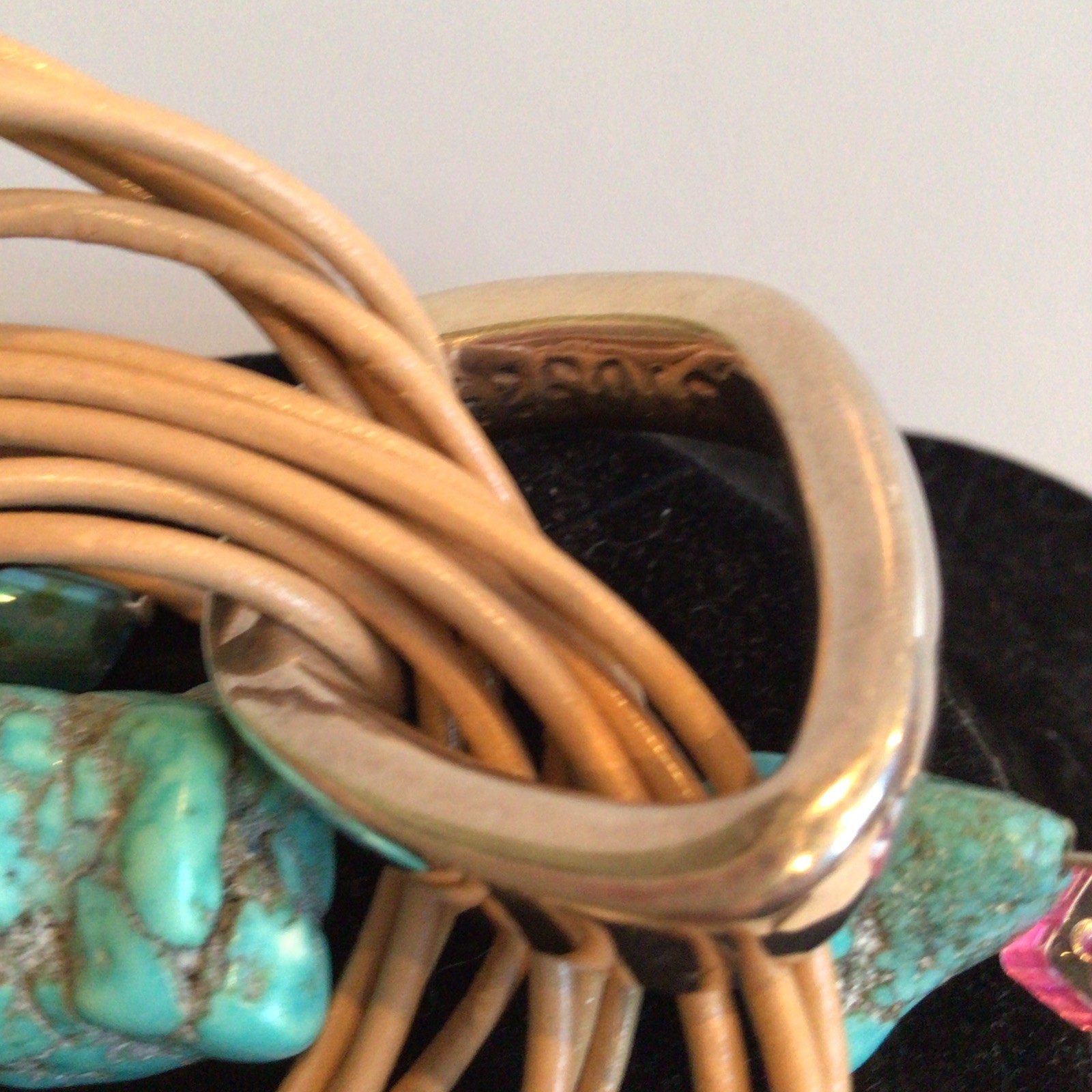 SPECIAL SEBBAG VON MUSULIN NECKLACE STERLING TURQUOISE LEATHER W PENDANT,EXTEND
