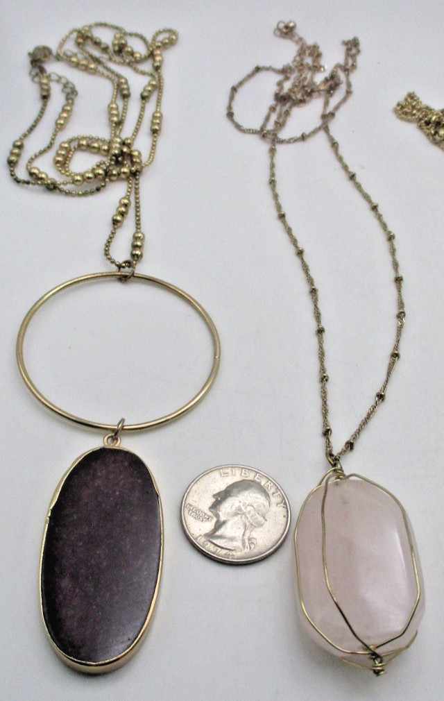 VTG Gemstone Pendant Necklace Lot Rainbow Rose Clear Quartz Purple Stone