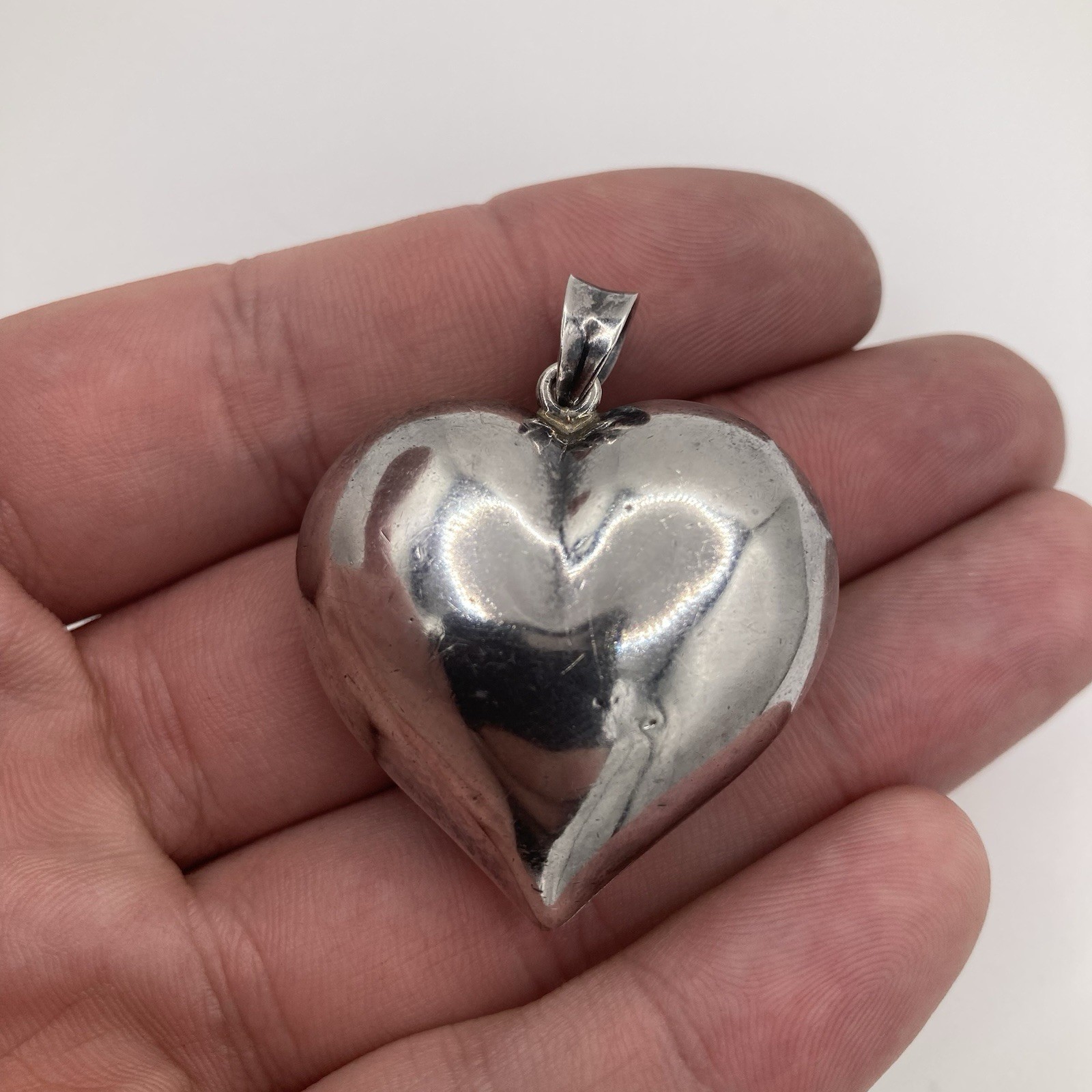 Vintage Large Puff Heart Pendant 925 Sterling Silver 9 grams