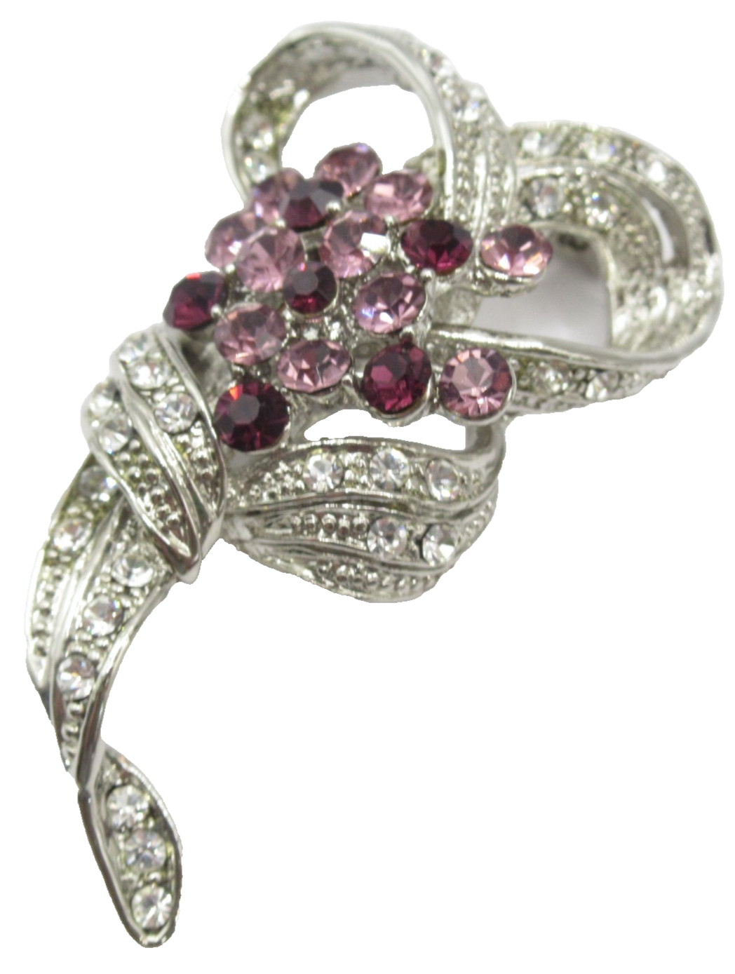 Brooch Pin Floral Bouquet Purple Pink and Clear Rhinestones