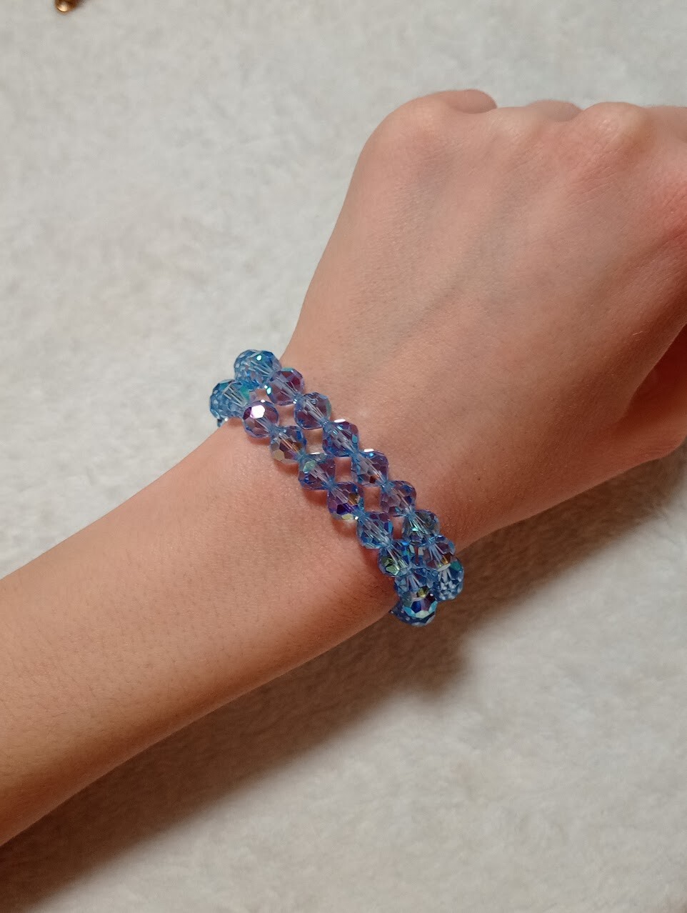 Vintage Beaded Bracelet 2 Strand Blue Glass/Crystal Beads Fancy Box Tab Clasp