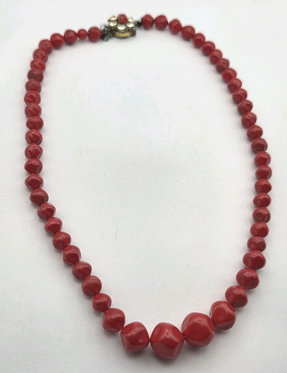 4 Vintage Red Necklaces Beaded Acrylic Glass Rhinestone 1 Signed 1 From Japan