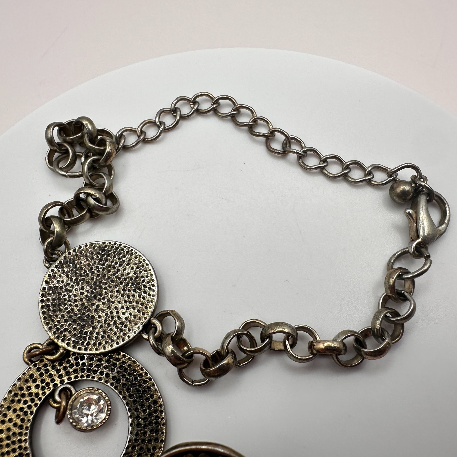 Vintage 90s Clear Glass Dots Bronze Tone Slave Bracelet Finger Ring Boho Jewelry