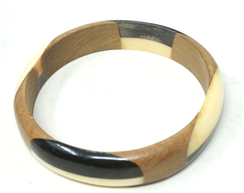 Vintage Bangle Bracelet 3 Tone Brown Wood Black and Cream Lucite