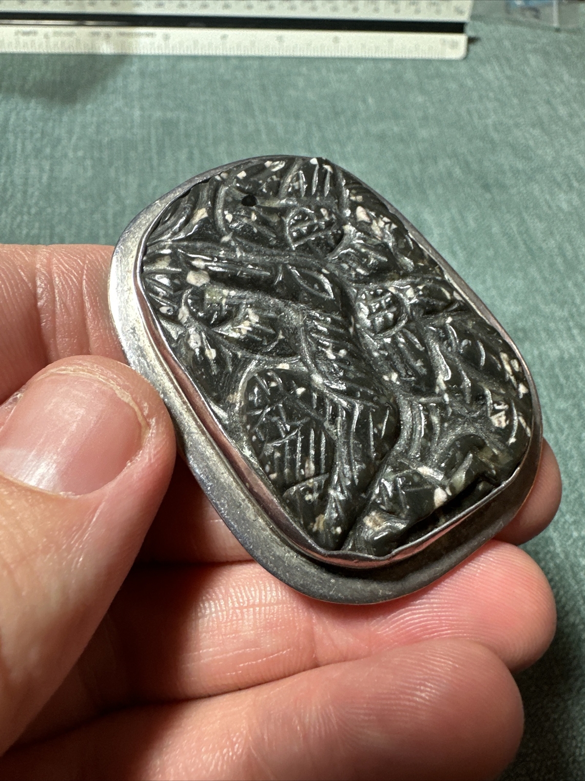 Vintage Amy Kahn Russell AKR Sterling Silver Carved Brooch Pendant