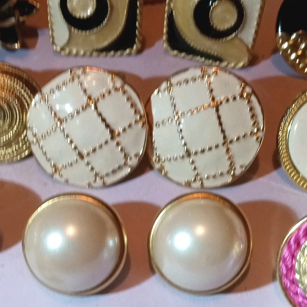 Vintage Big Chunky Gold Tone Statement Earrings Lot Clip On Enamel Rhinestone EC