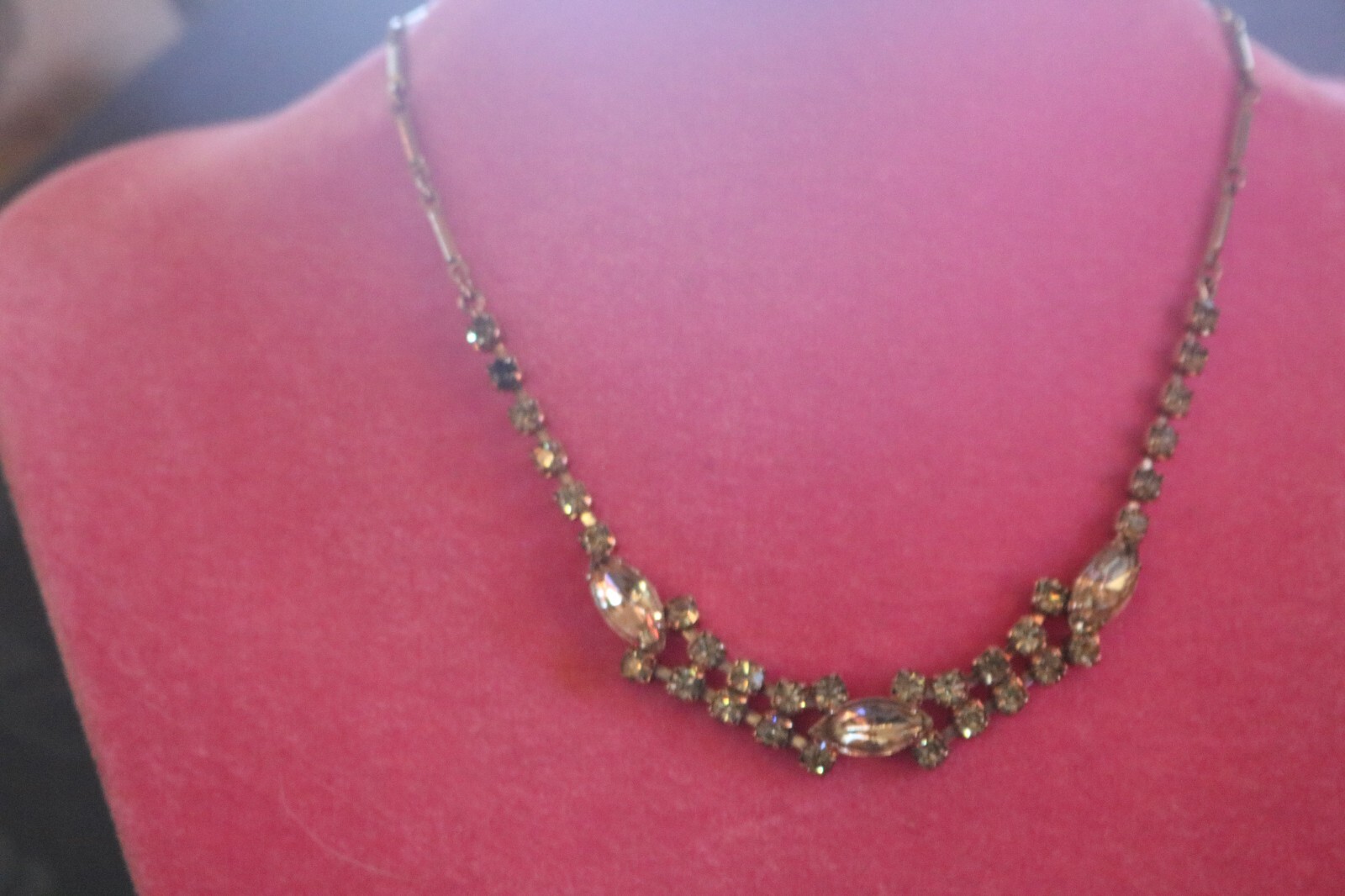 Vintage Necklace Rhinestones Very Light Citrine Color Choker