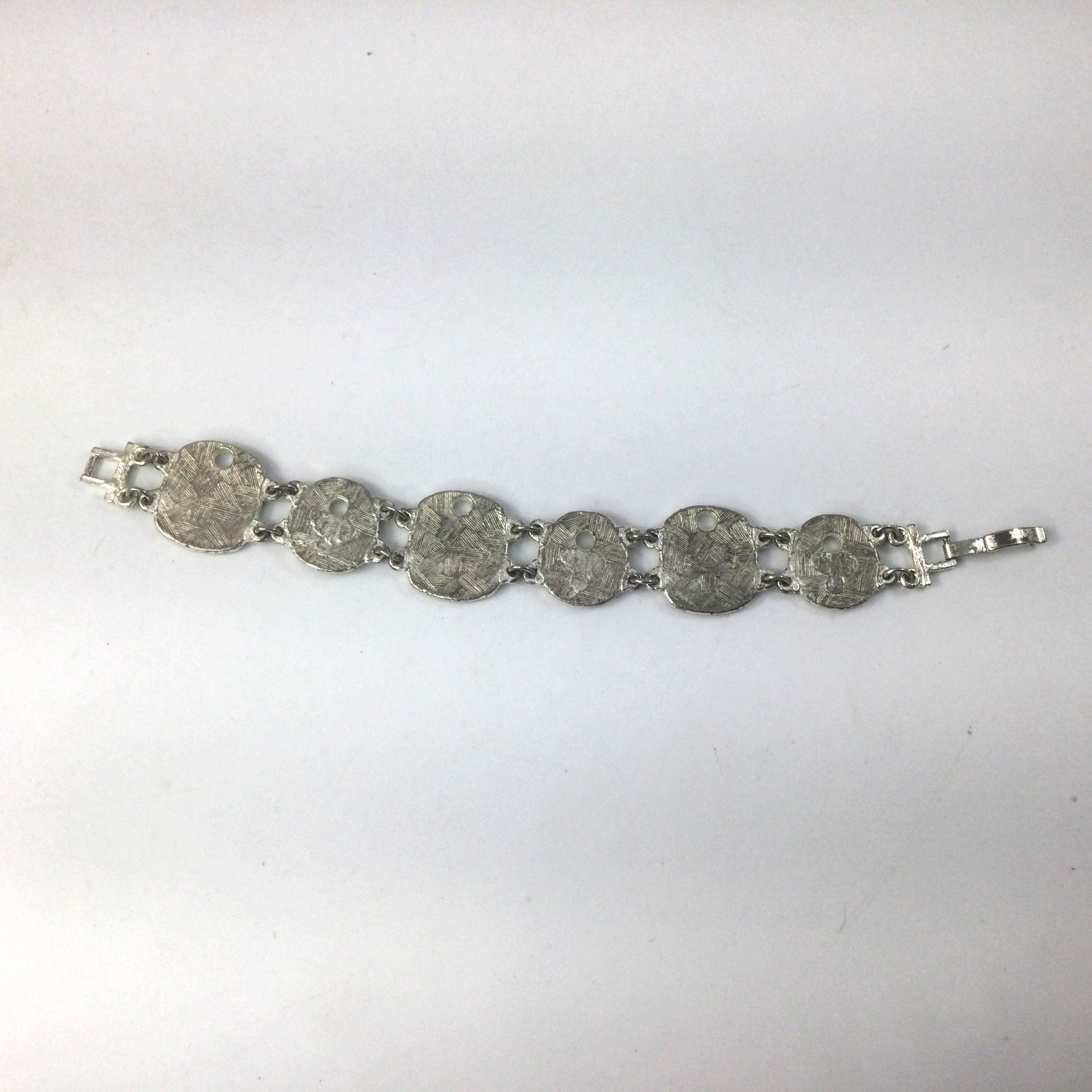 Vintage Gold Silver Metal Bracelet Geometric Design Signs Disks 7″ Not Signed