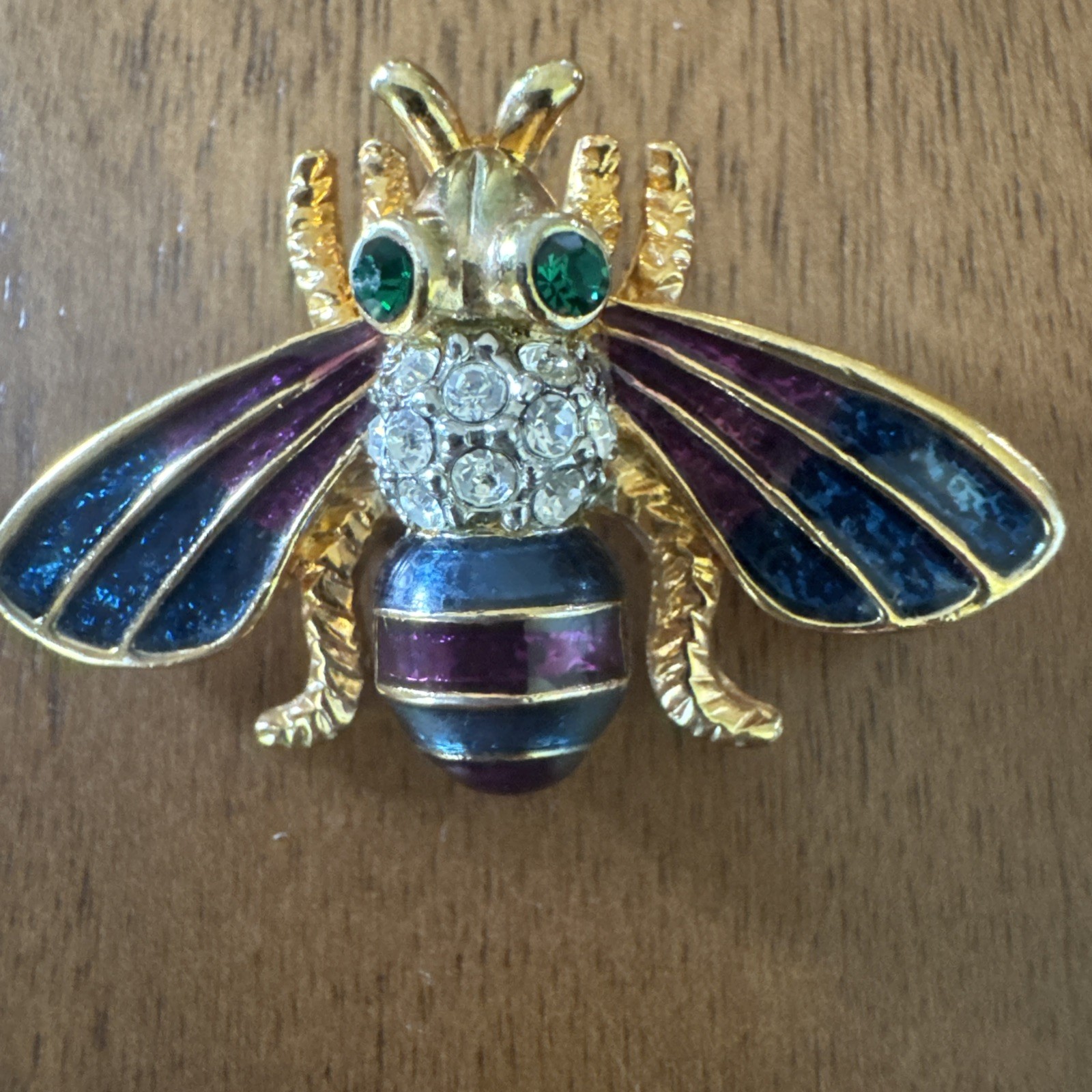 VTG Bee Brooch Gold Tone Enamel Rhinestone Insect Pin Cottagecore Garden