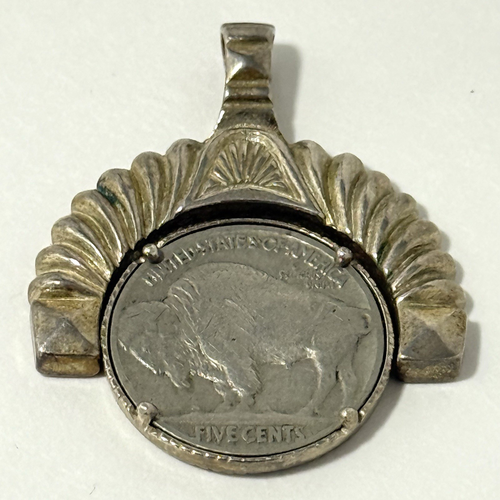 Vintage 925 Sterling Silver Pendant with 1937 Buffalo Nickel Reversible Coin