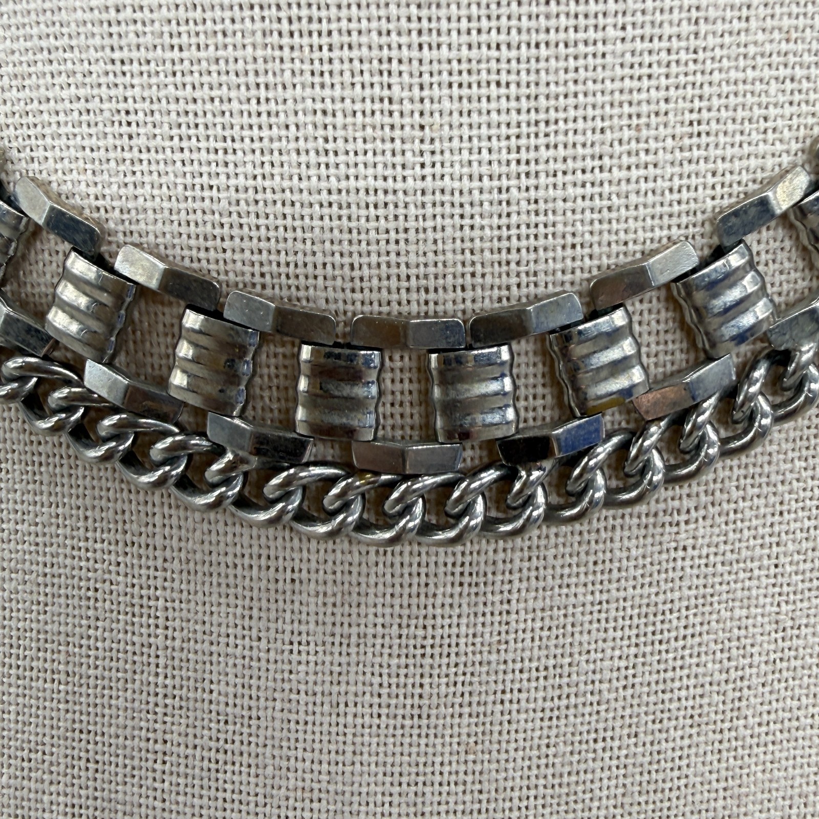 Vintage Necklace Silver Tone Chain and Panels 26 Inches Adjustable
