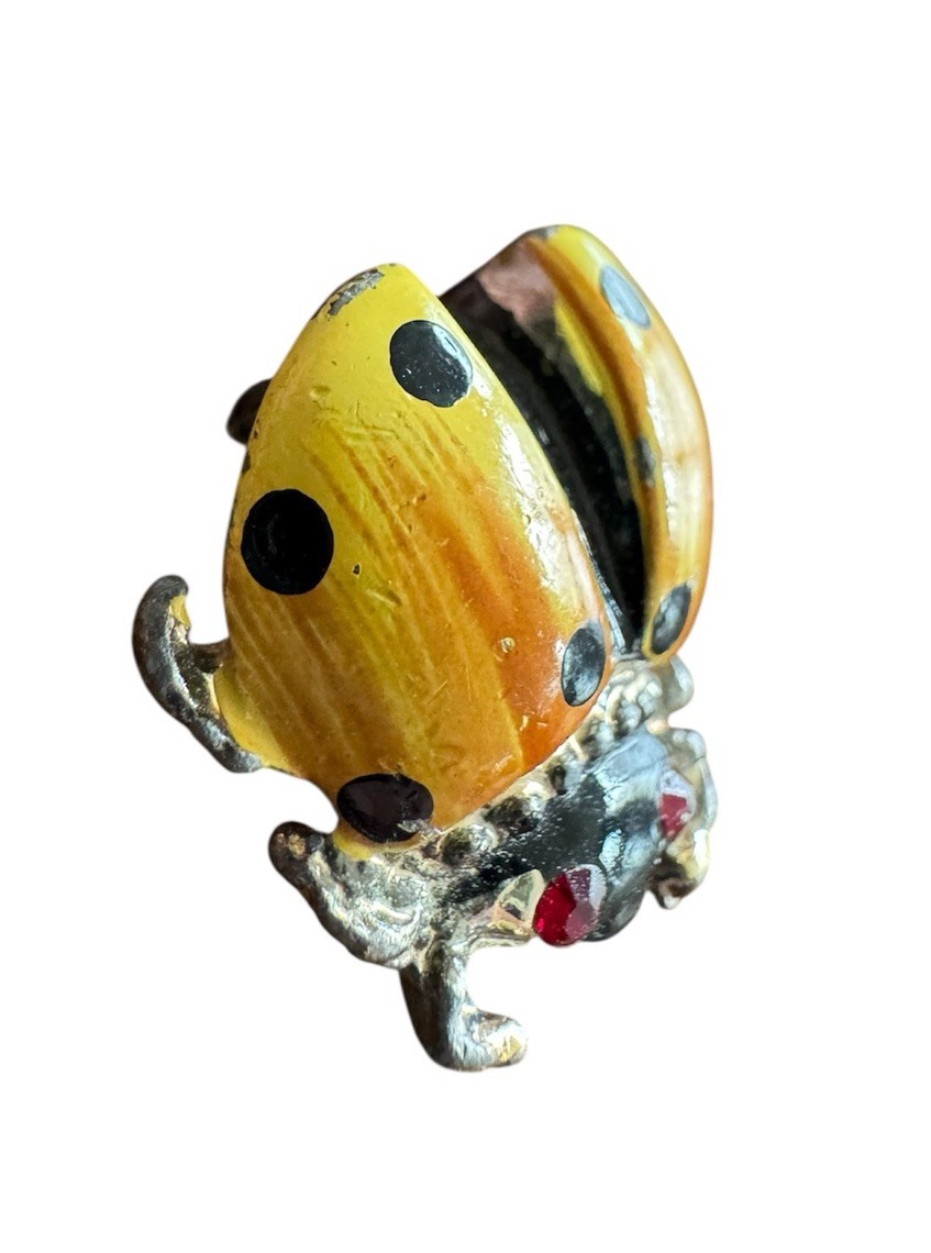 Set of 2 Vintage Small Silver Tone Ladybug Brooch Pins, Almost 1 Inch, Fair Cond