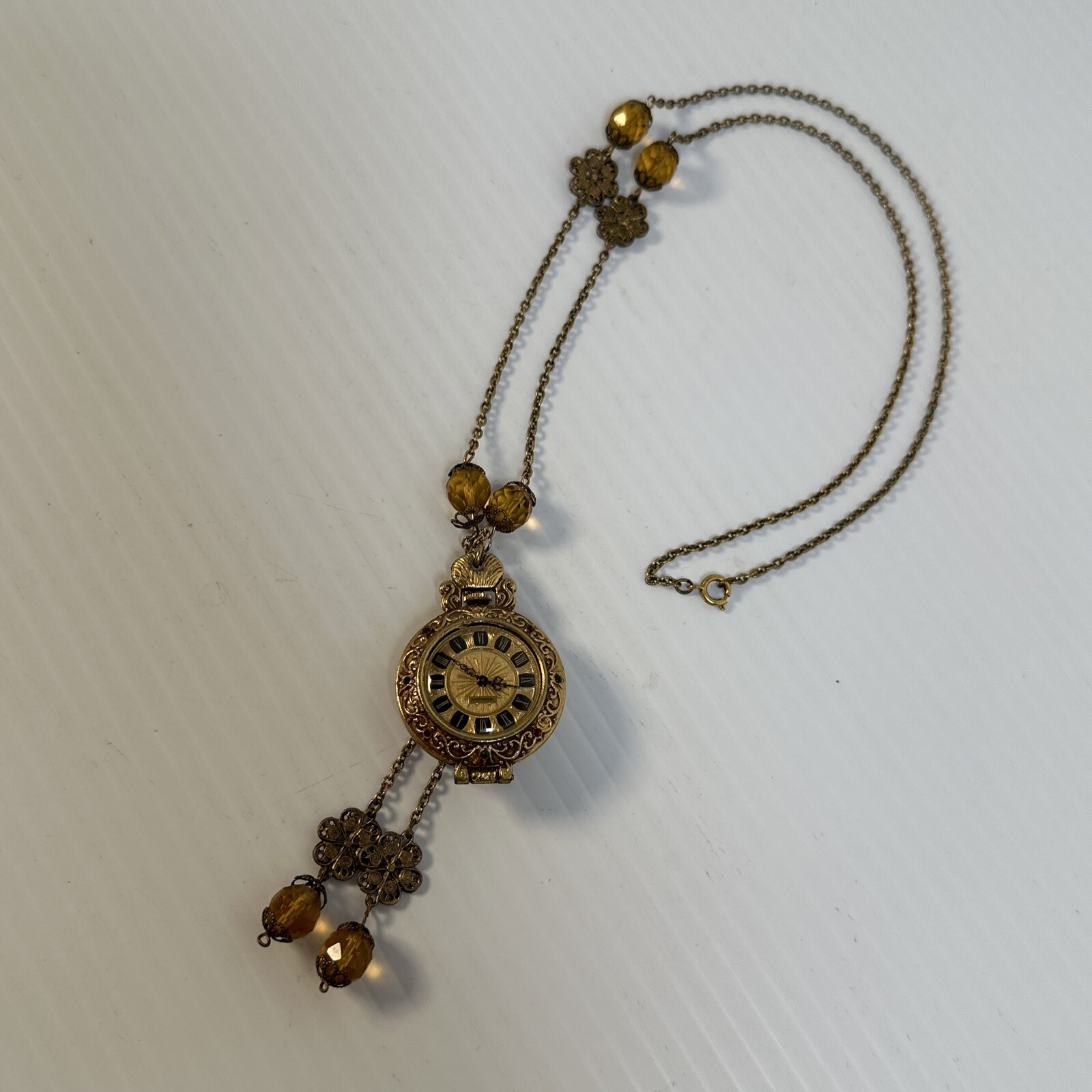 Vintage Mid Century Endura Pendant Watch Renaissance Style Necklace