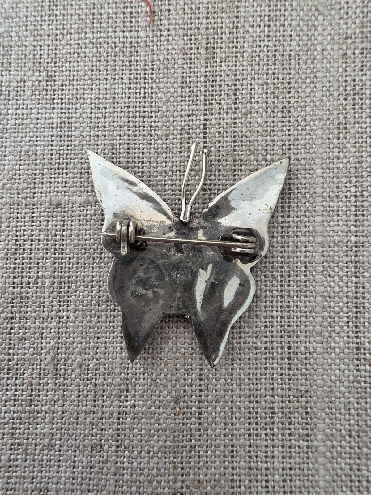 Vintage Alpaca Silver and Abalone Butterfly Pin
