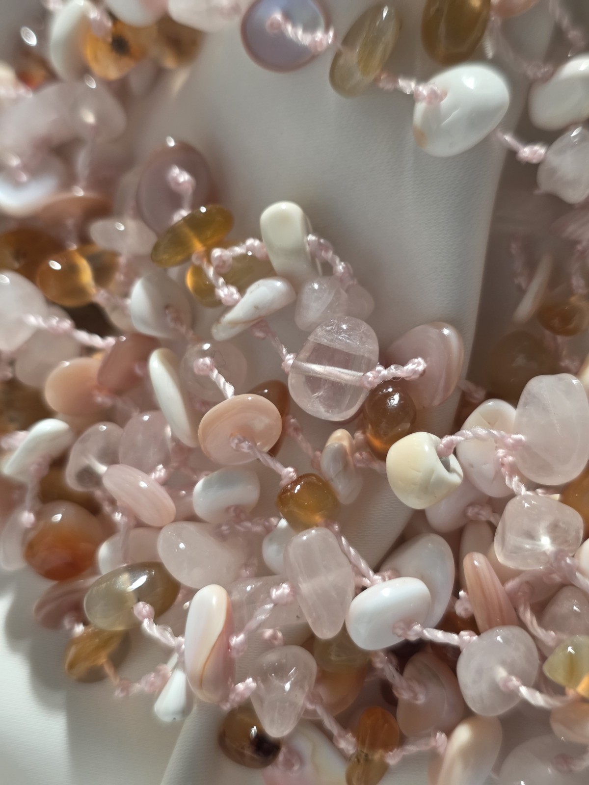 Sajen Multi Strand Gemstone Whimsical Statement Necklace Shell Rose Quartz