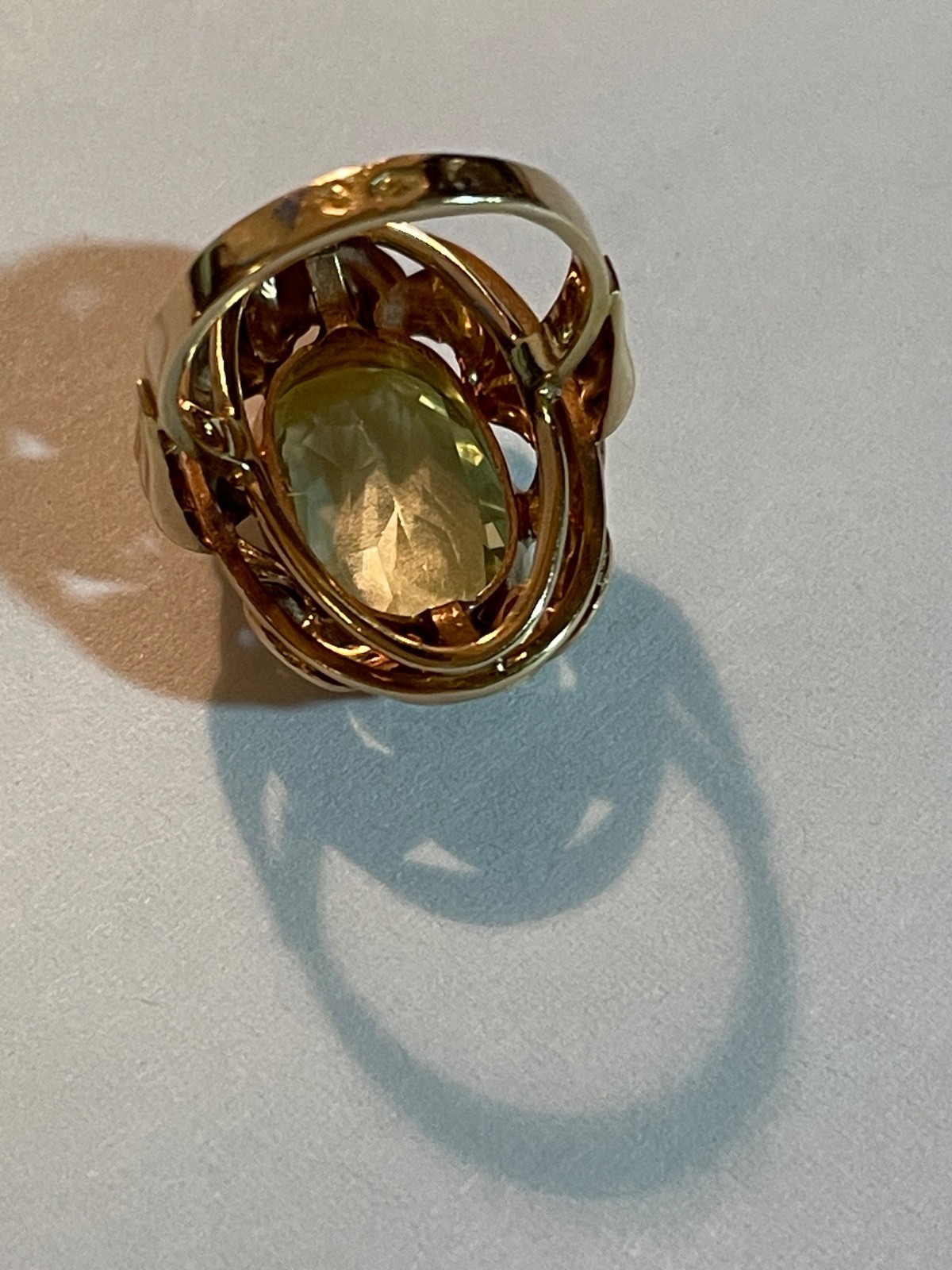 Vintage Mid Century 14k Yellow Gold Austrian Uranium Glass Cocktail Ring Size 5