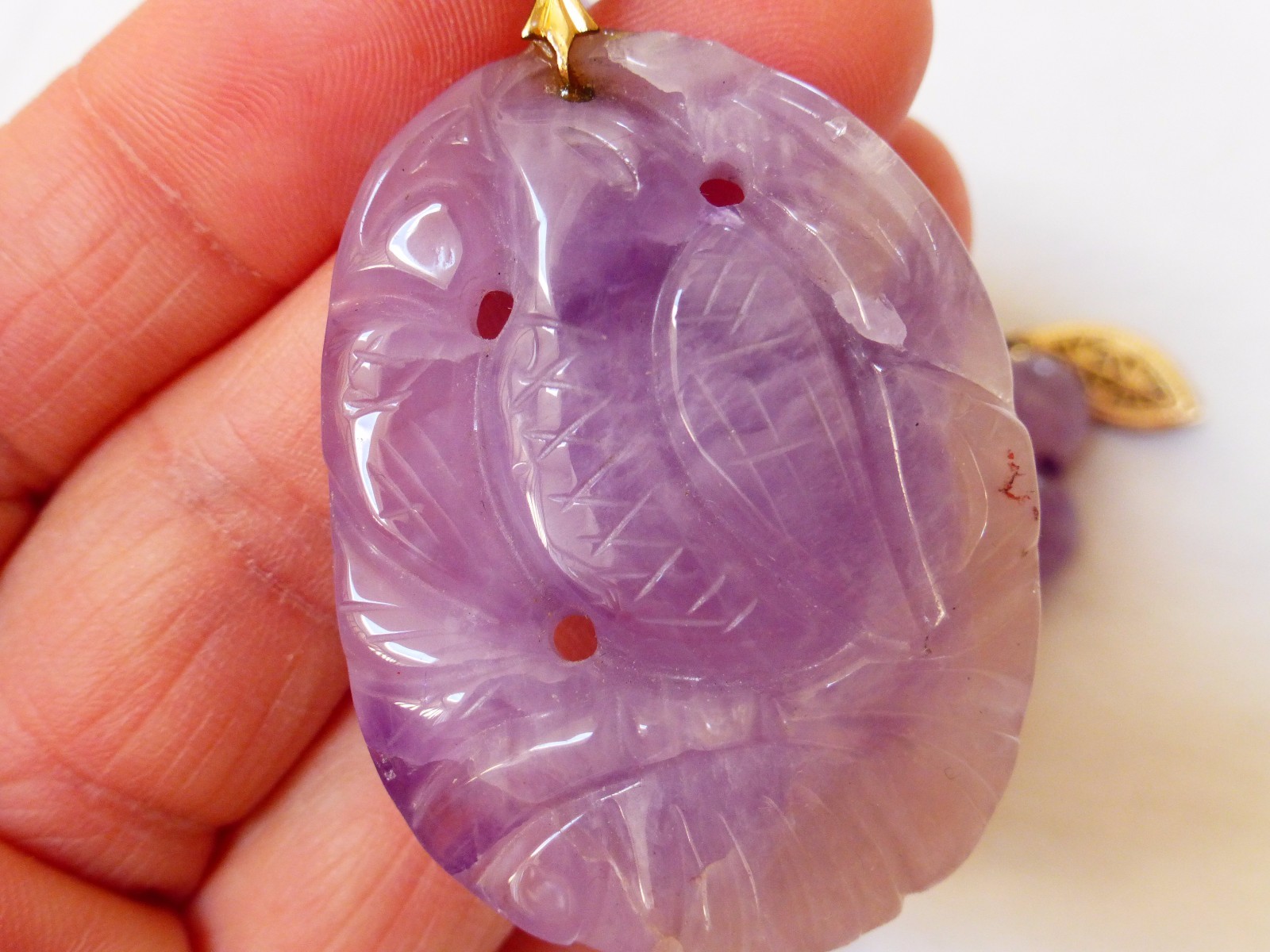 VINTAGE AMETHYST BEAD NECKLACE PENDANT 14kgf