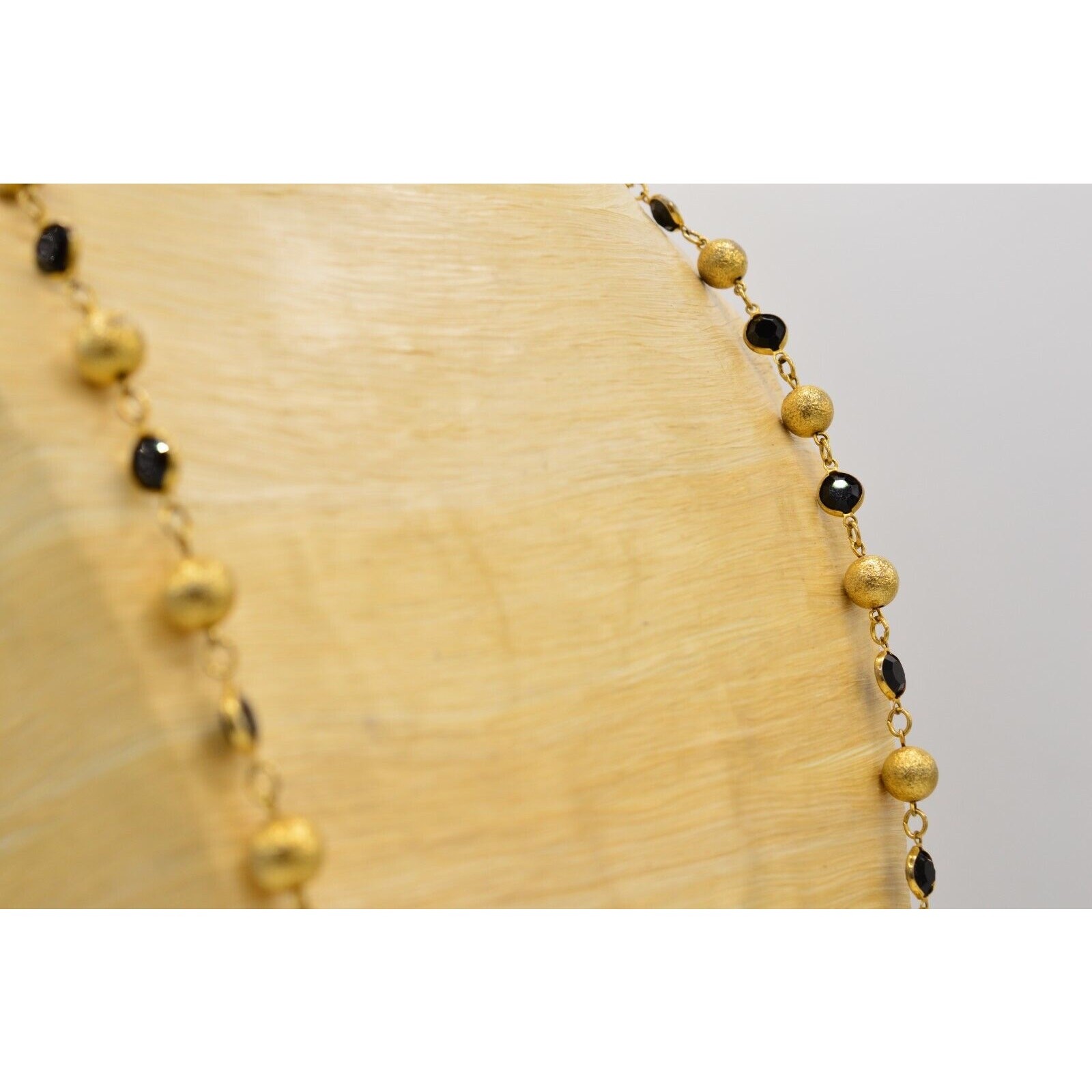 Austrian Crystal USA Vintage Necklace Black Open Bezel Gold Ball Signed 80s Bin8