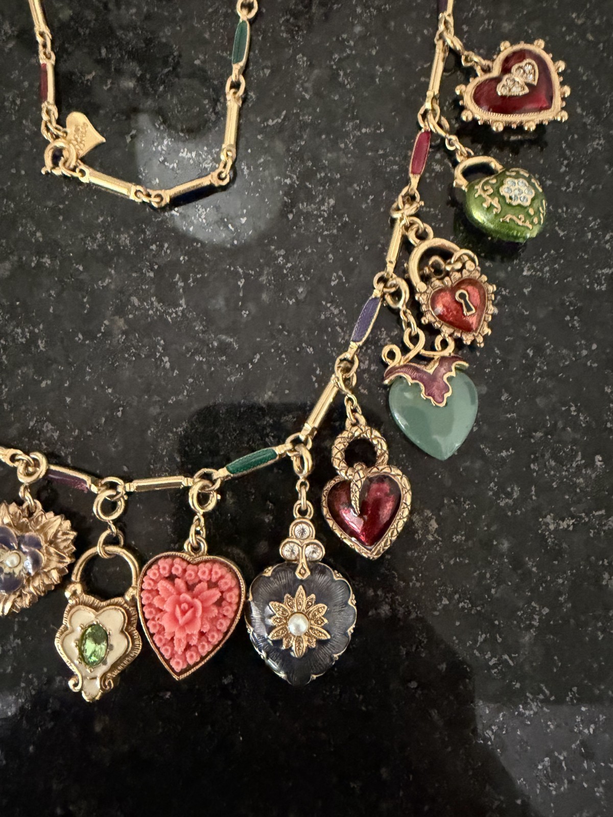 Joan Rivers hearts & flowers necklace 16 hearts charms