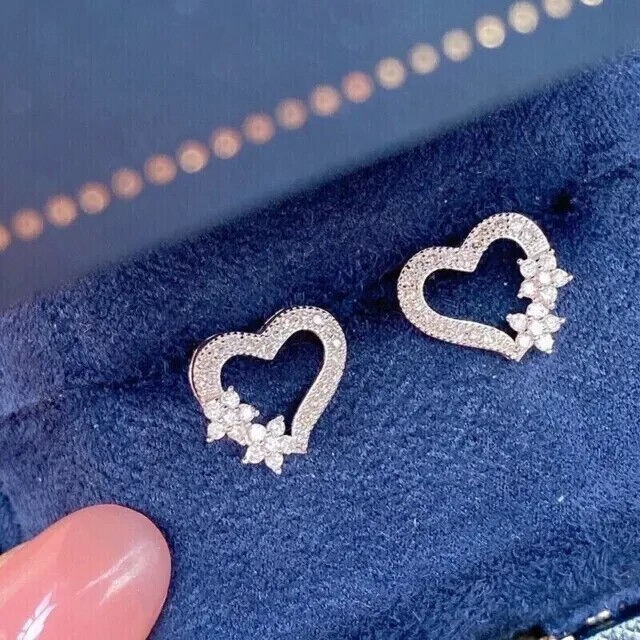 Round Cut Lab Created Diamond Wedding 14Ct White Gold Finish Heart Stud Earrings