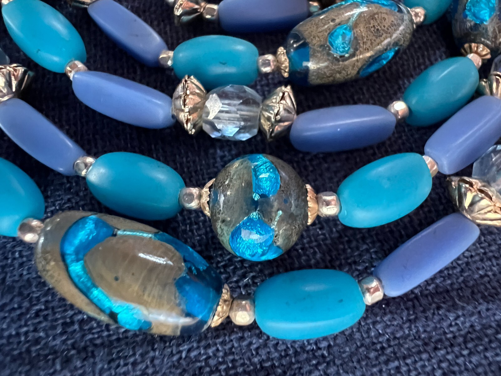Murano Glass Beaded 2 Strand Necklace 22 Inches Long Blue