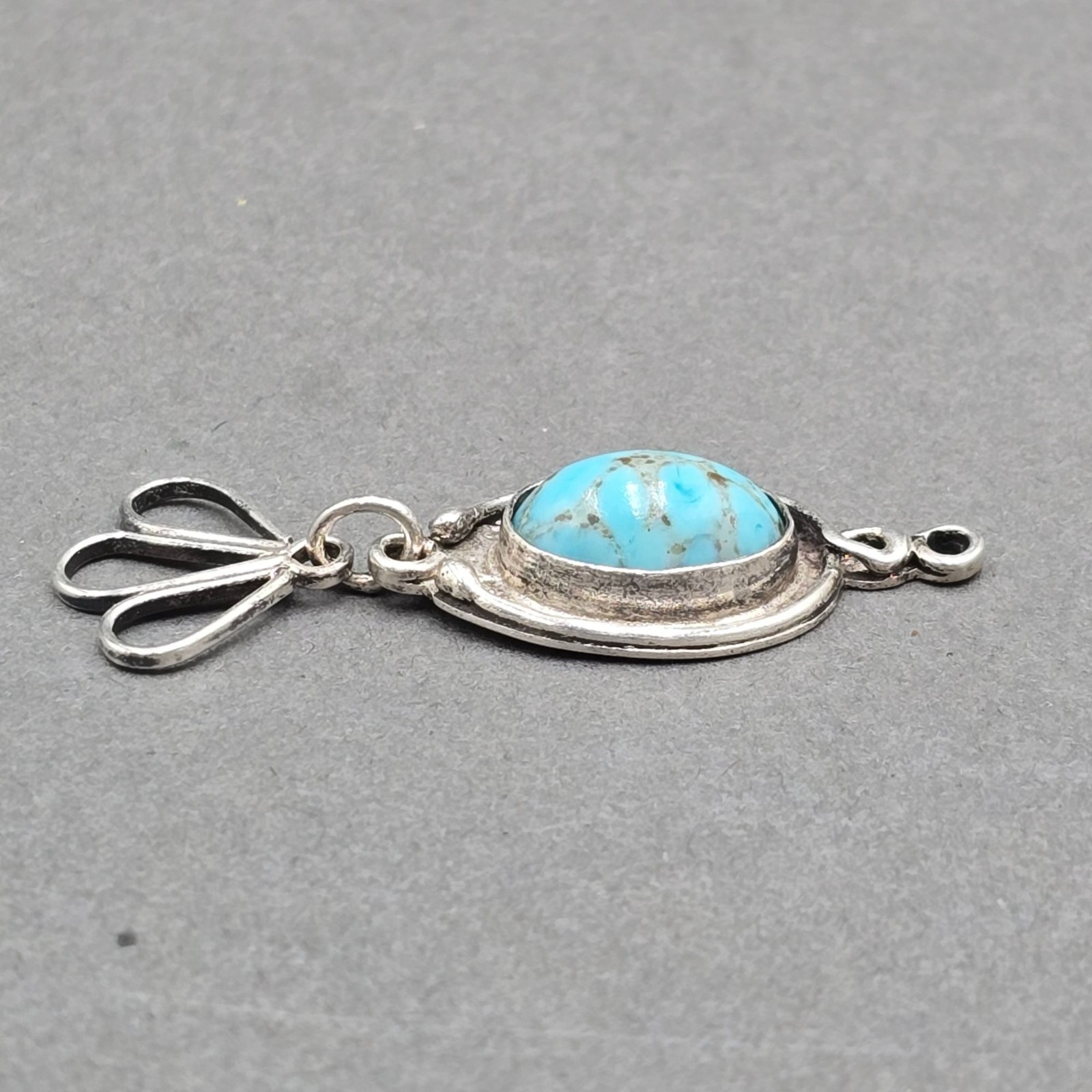 Vintage Southwestern Sterling Silver Faux Turquoise Glass Dangle Pendant Charm