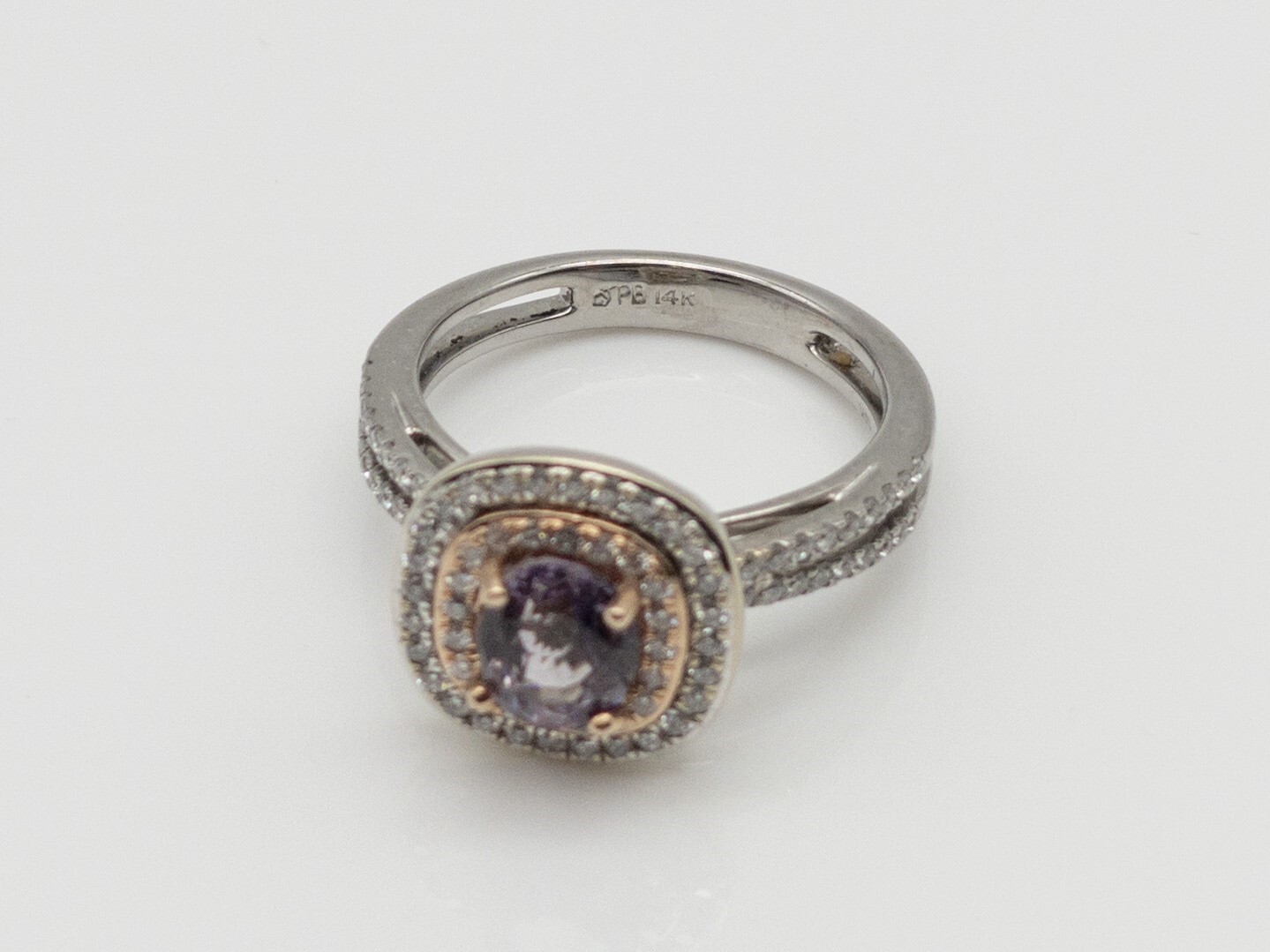 $6000 2.25ct No Heat Purple Pink Sapphire VS G Diamond 14k White Gold HALO Ring