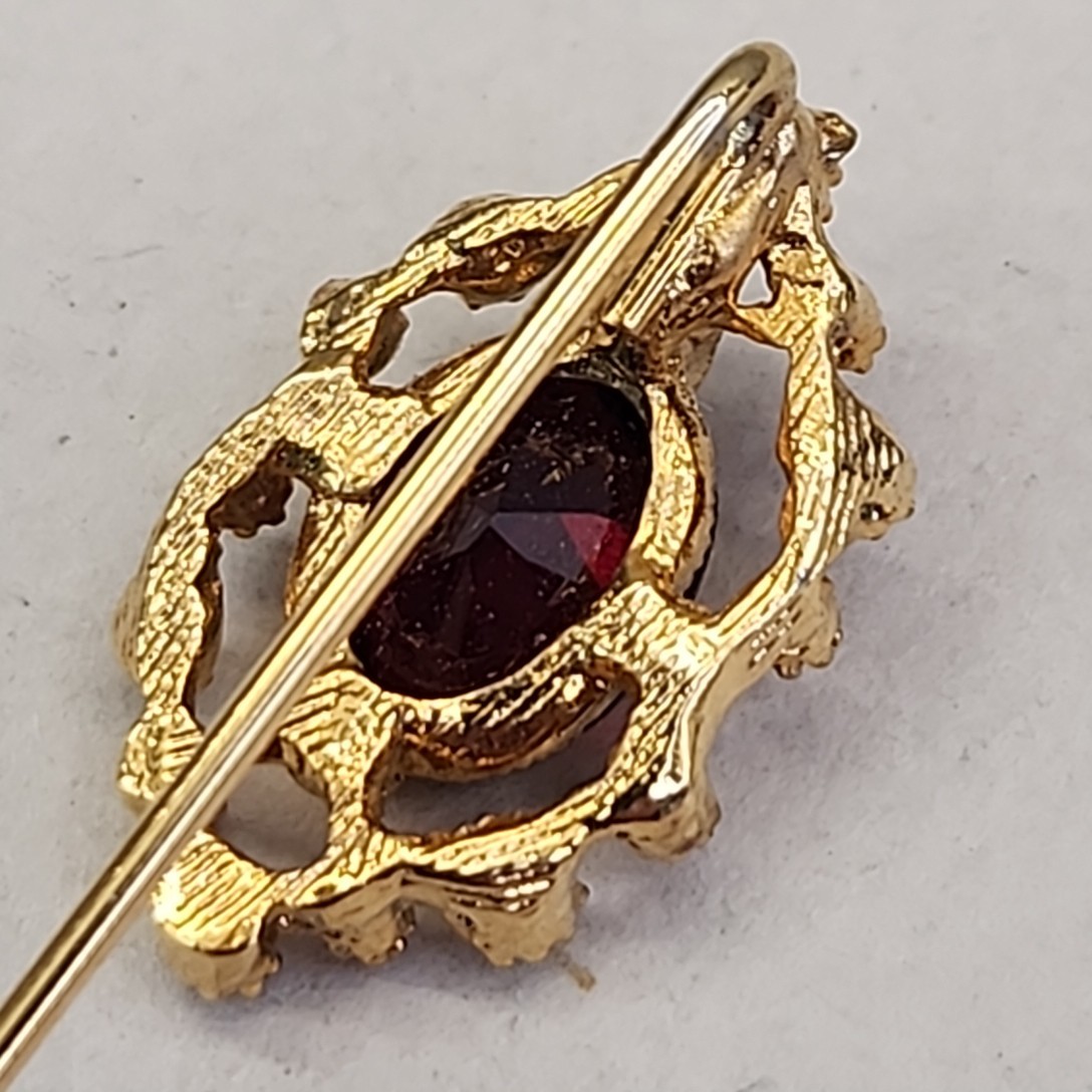 Vintage Garnet Stick Pin Red Stone Gold Tone